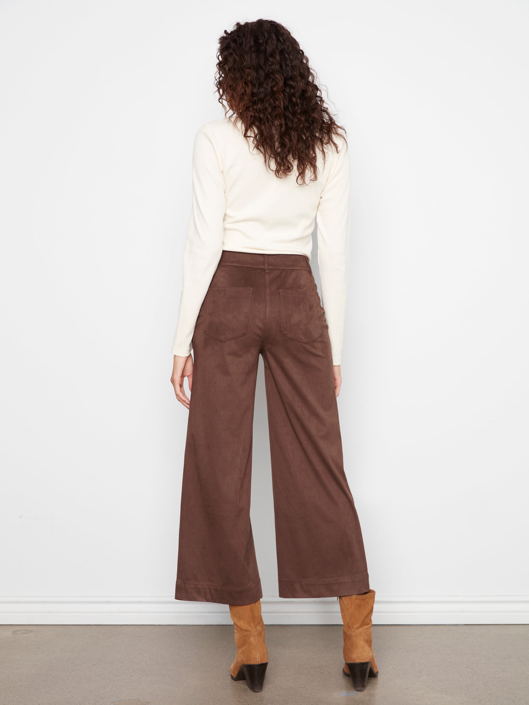 Faux Suede Cropped Wide Leg Pants