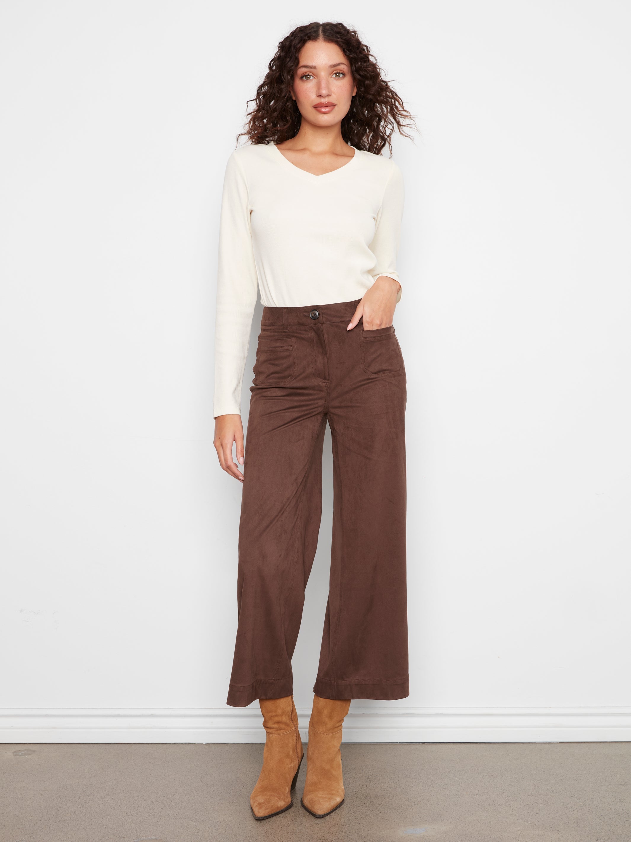 Charlie B Faux Suede Cropped Wide Leg Pants - Style C5848-750C