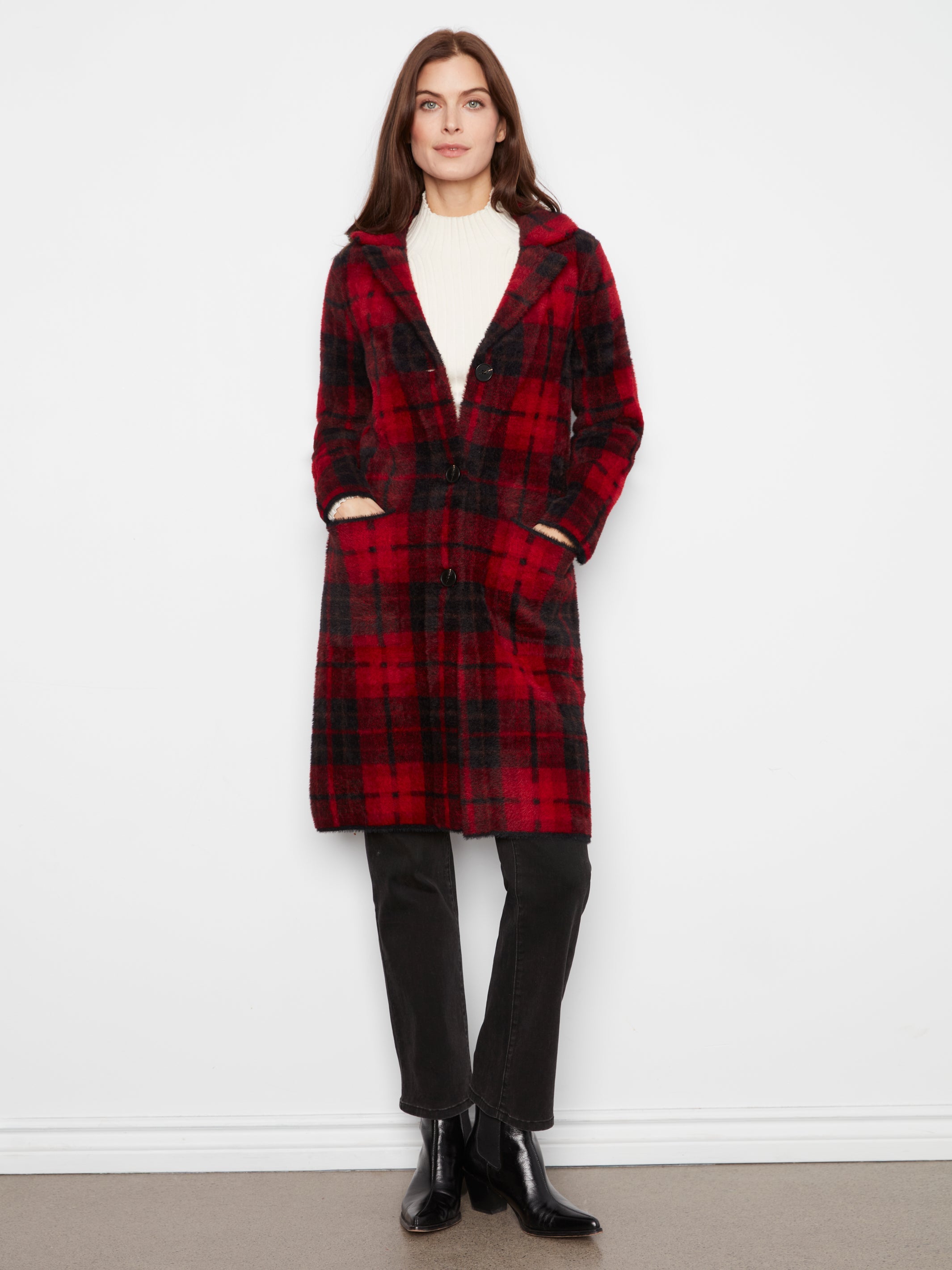 Charlie B Long Plaid Knit Coatigan - Style C6326RR-950BC