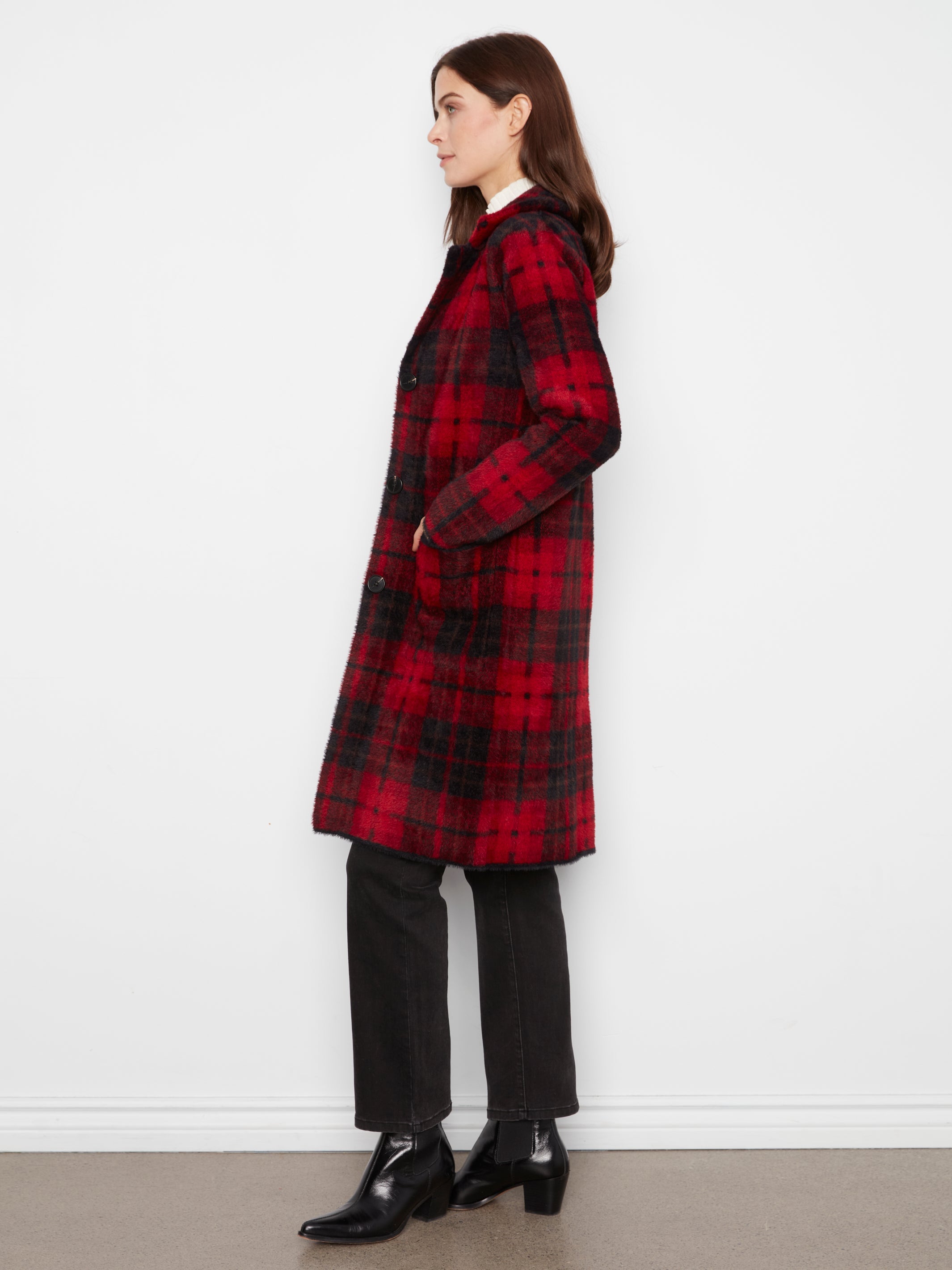 Charlie B Long Plaid Knit Coatigan - Style C6326RR-950BC