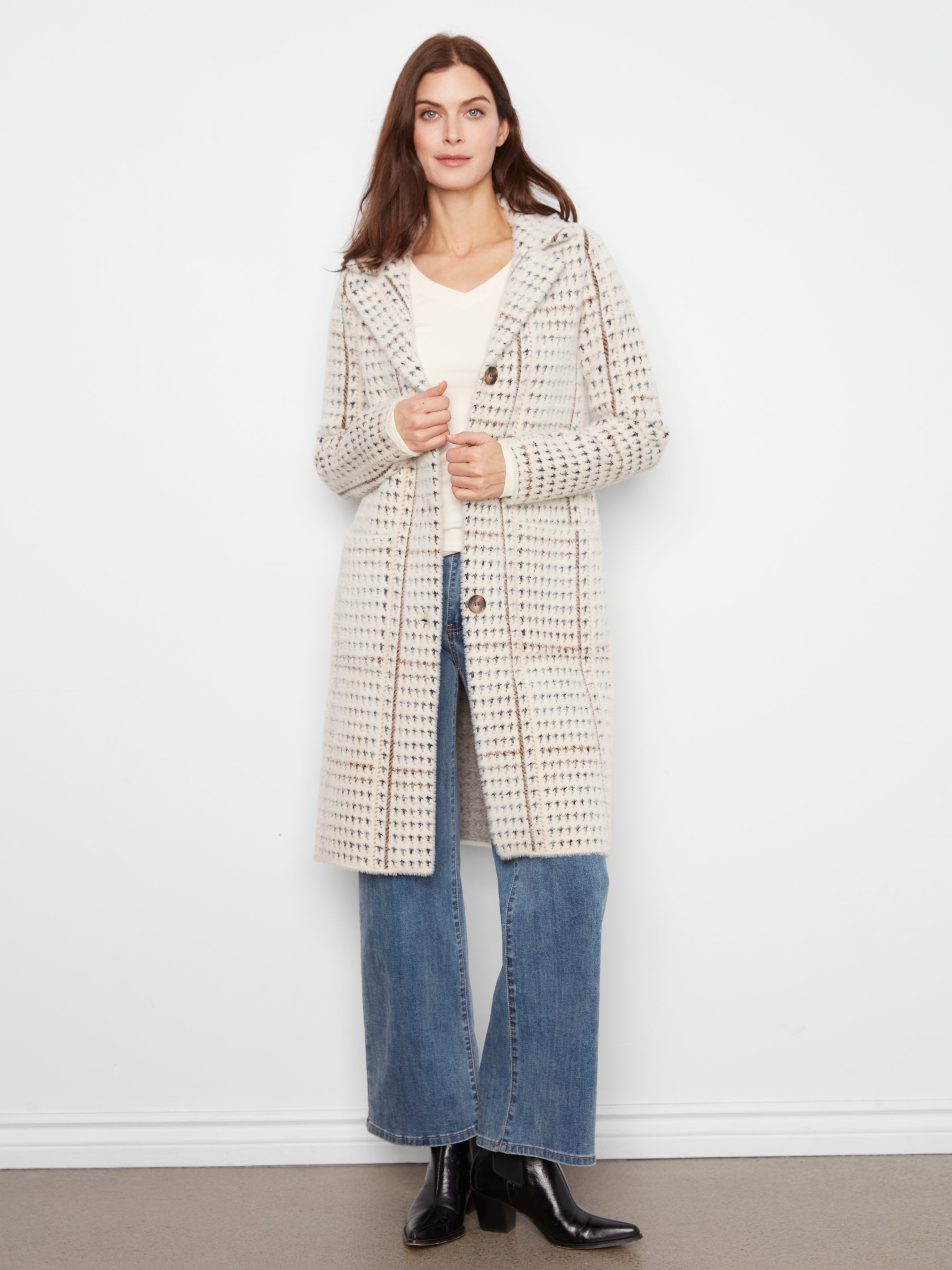 Charlie B Long Plaid Knit Coatigan - Style C6326RR-950B