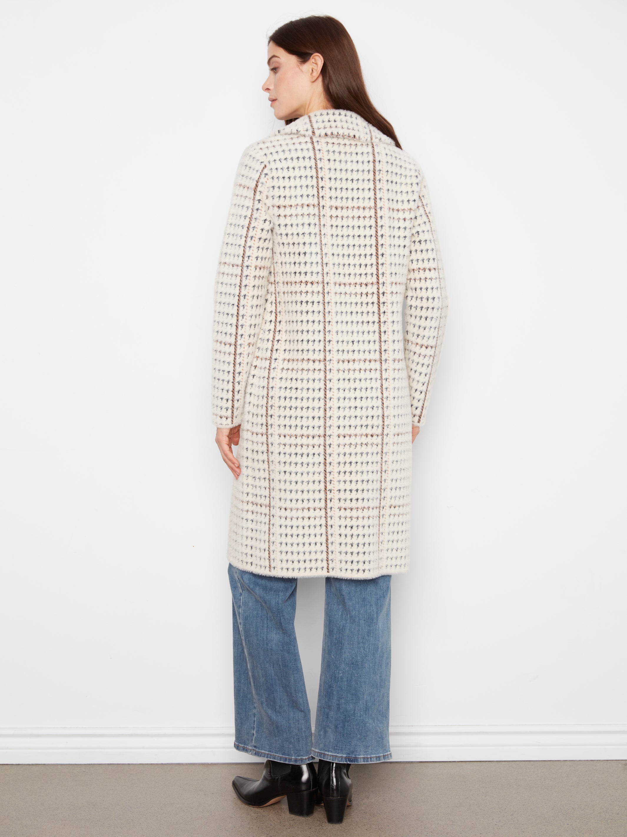 Charlie B Long Plaid Knit Coatigan - Style C6326RR-950B