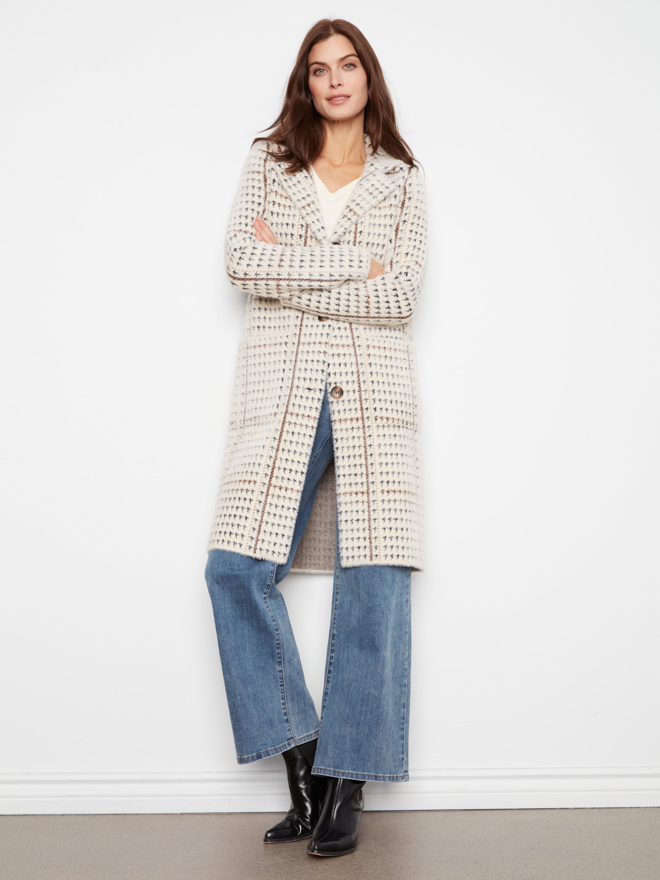 Charlie B Long Plaid Knit Coatigan - Style C6326RR-950B