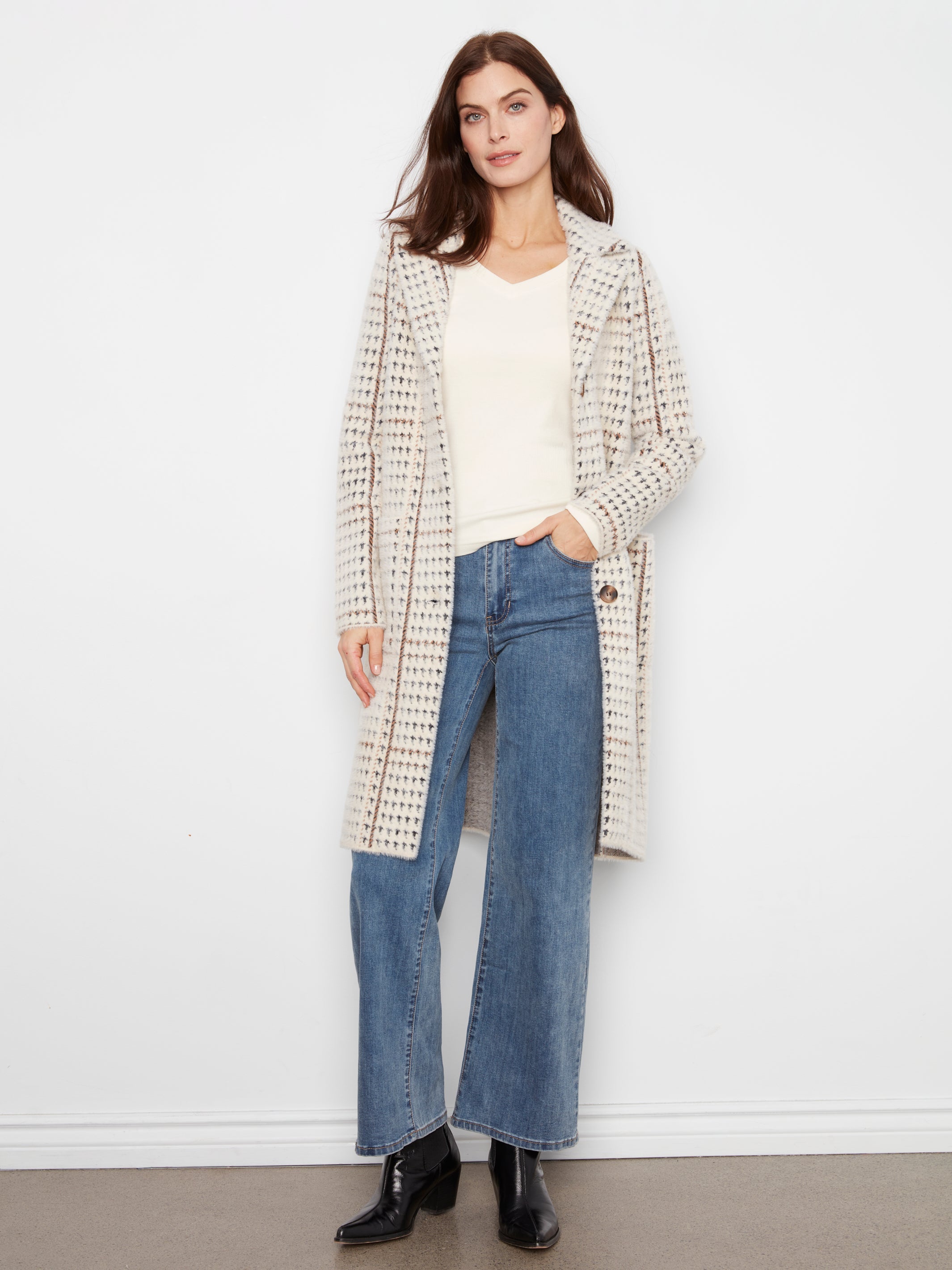 Charlie B Long Plaid Knit Coatigan - Style C6326RR-950B