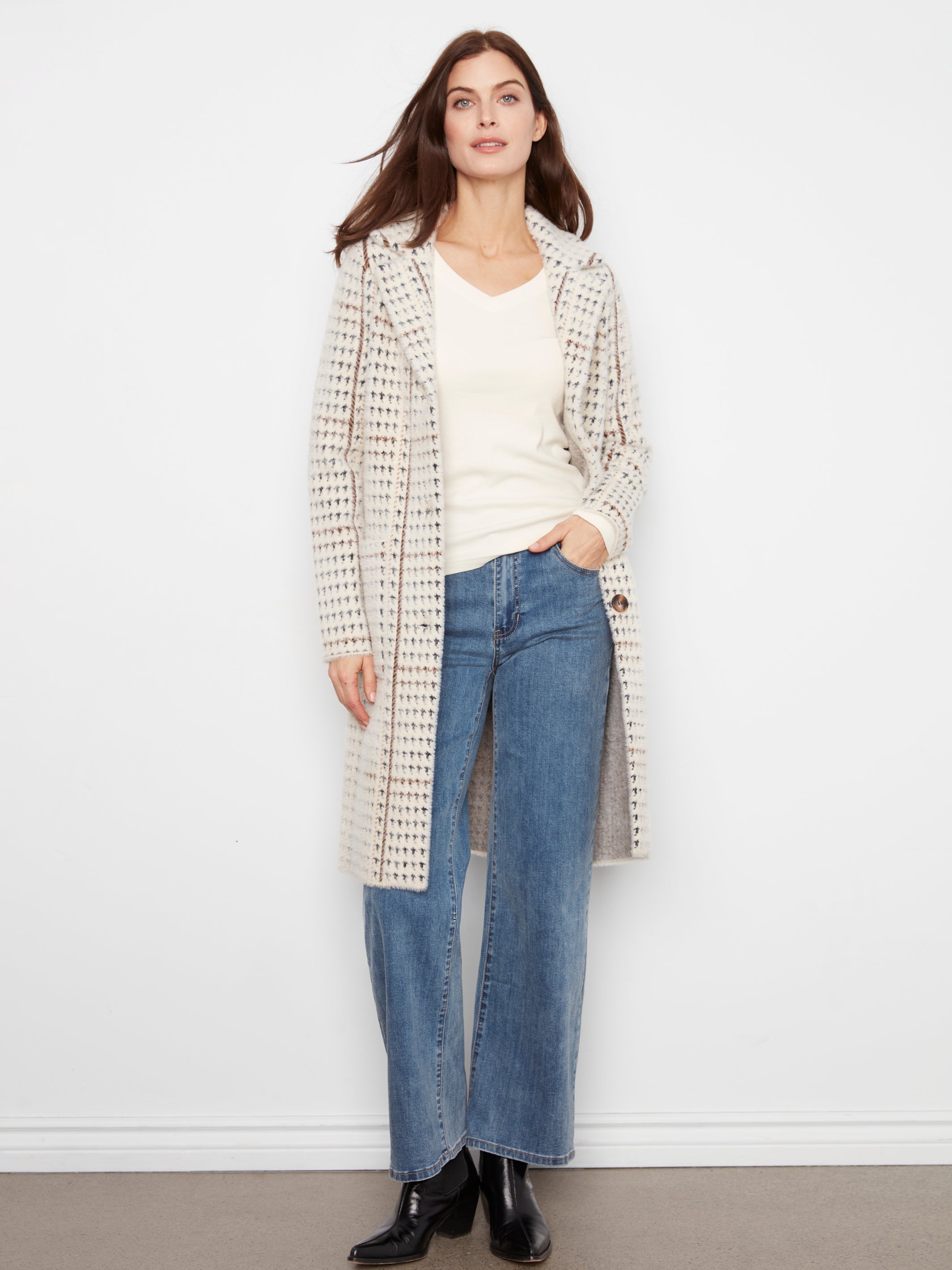 Charlie B Long Plaid Knit Coatigan - Style C6326RR-950B