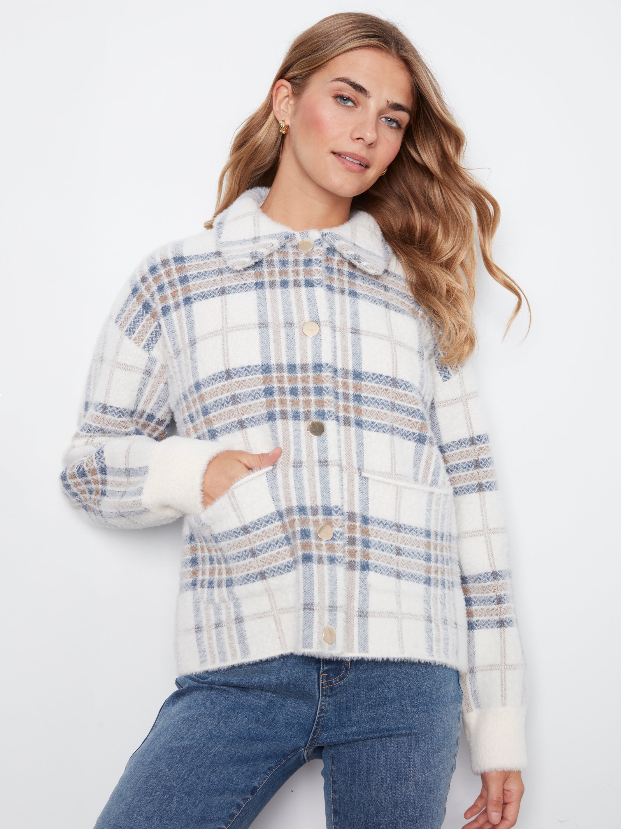 Short Plaid Knit Jacket