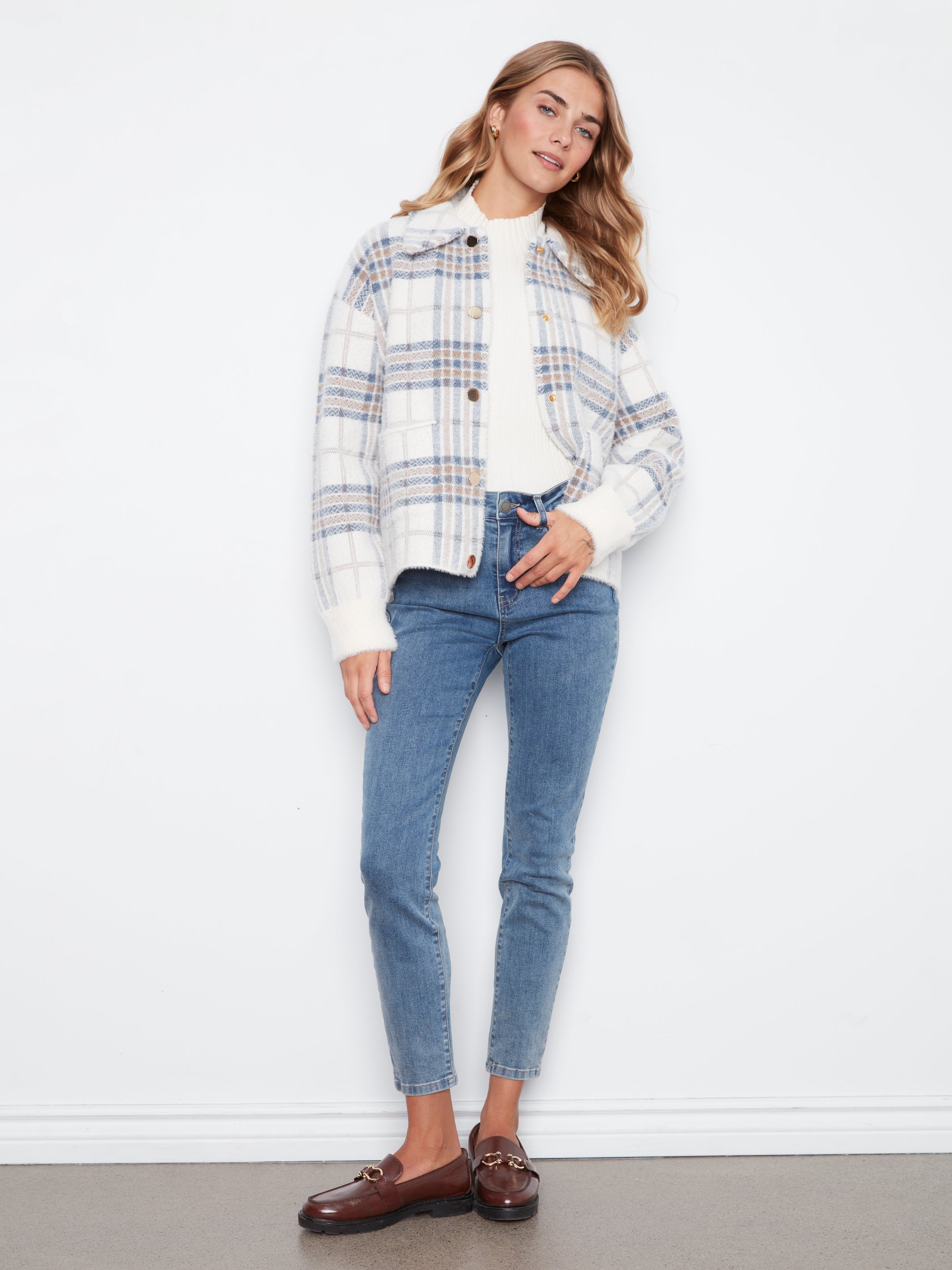 Charlie B Short Plaid Knit Jacket - Style C6330RR-960B