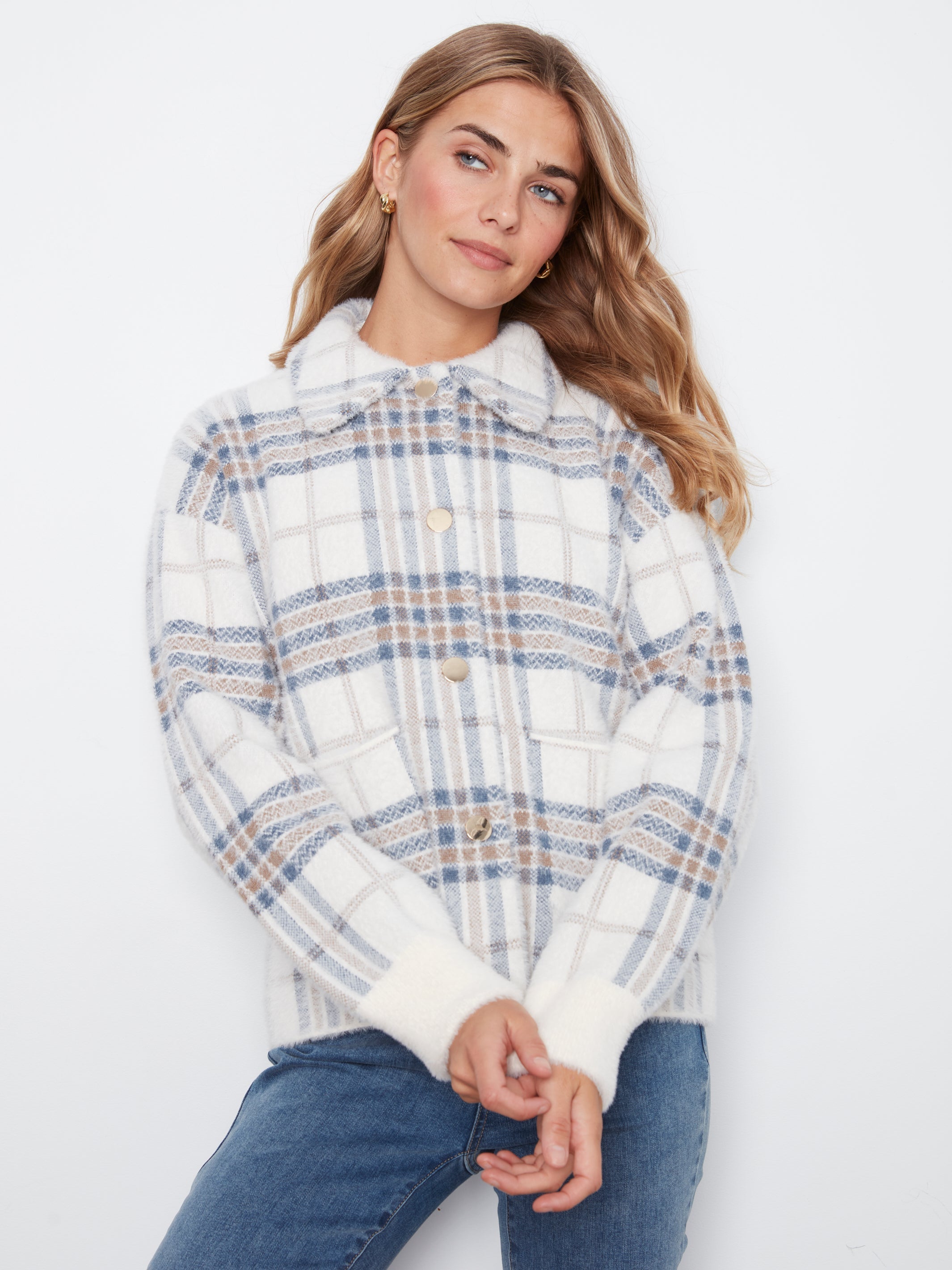 Charlie B Short Plaid Knit Jacket - Style C6330RR-960B