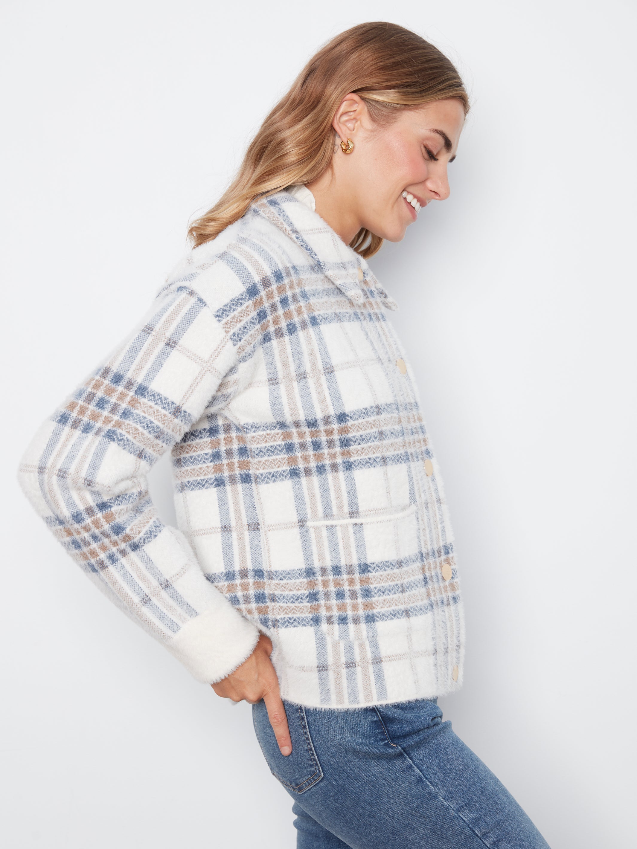 Charlie B Short Plaid Knit Jacket - Style C6330RR-960B