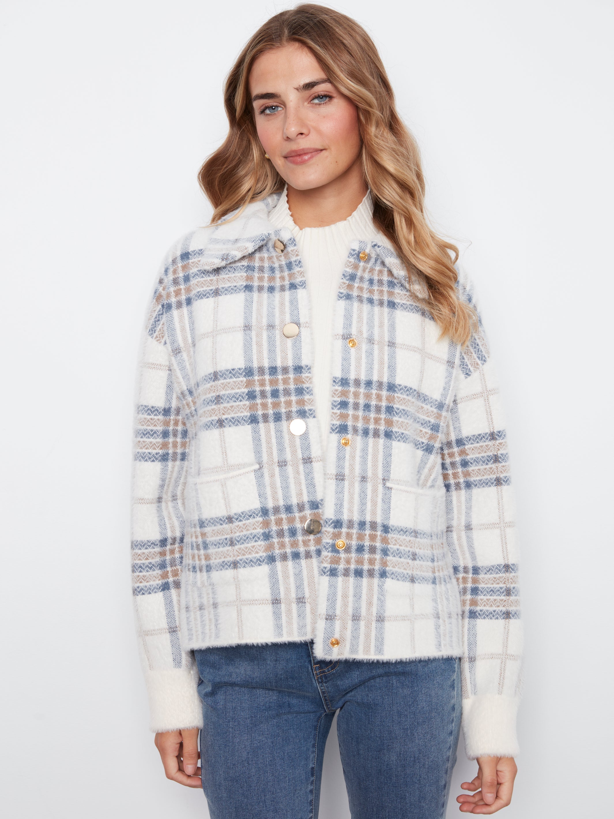 Charlie B Short Plaid Knit Jacket - Style C6330RR-960B