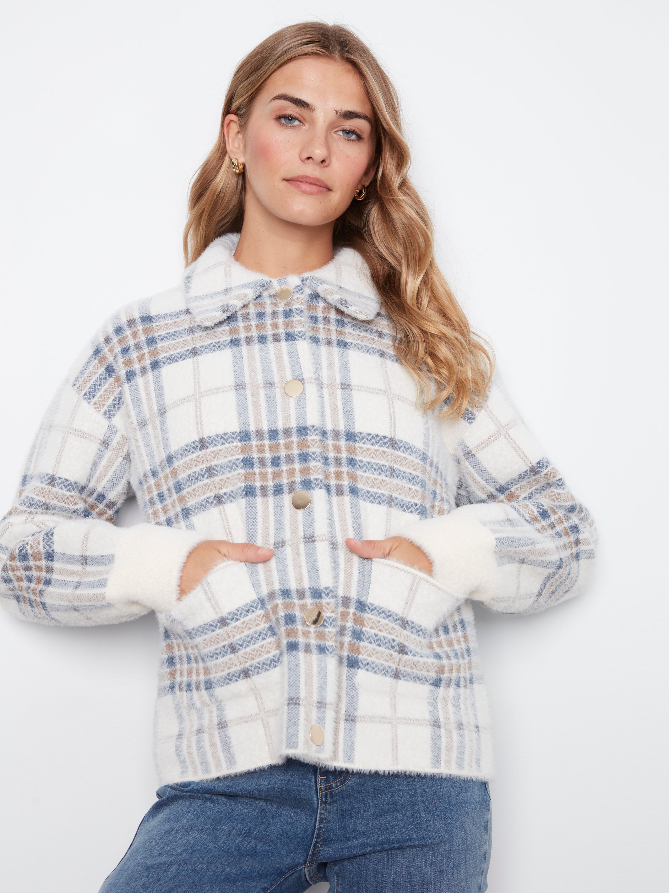 Short Plaid Knit Jacket