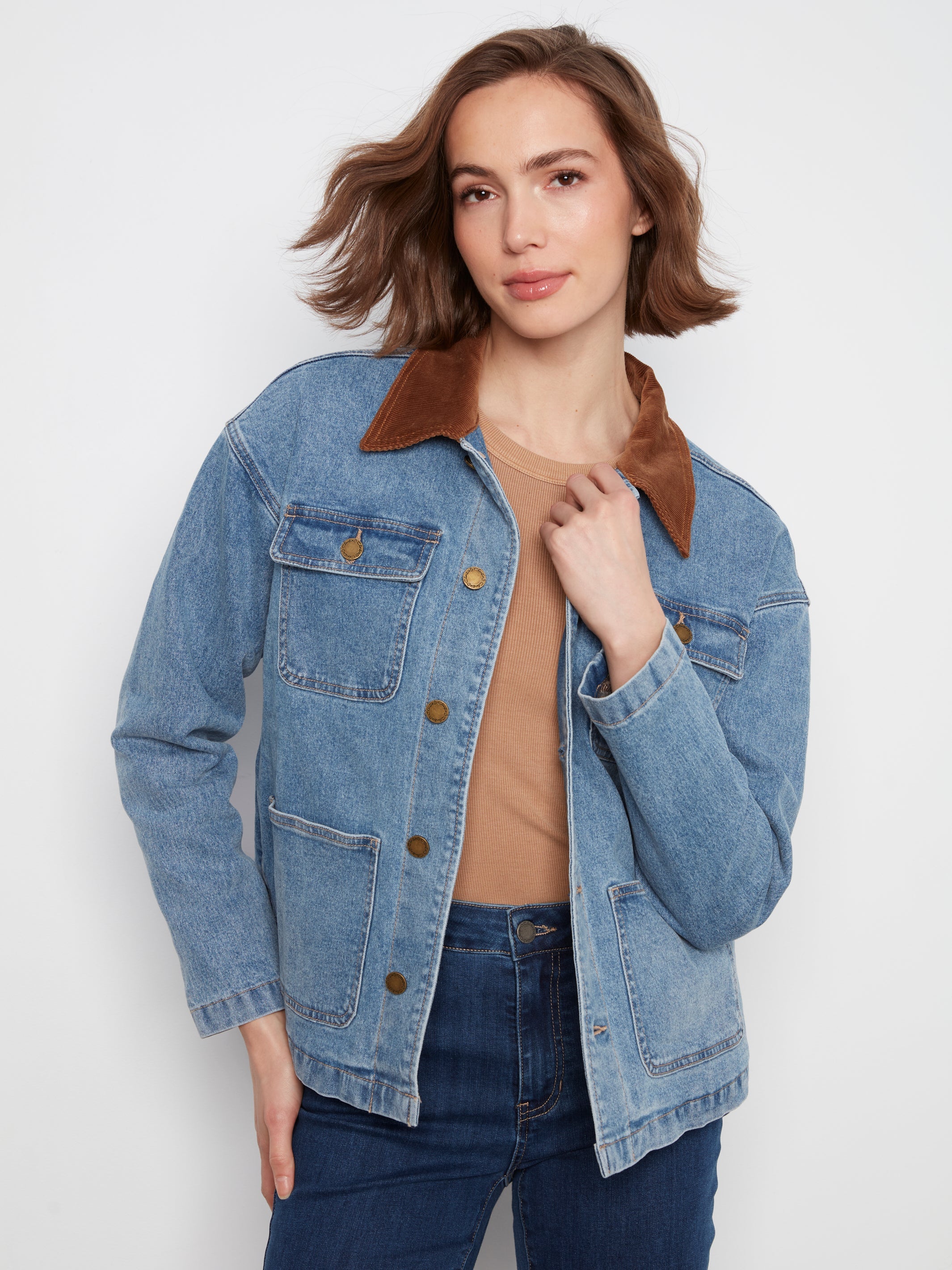 Charlie B Denim Barn Jacket With Corduroy Coll - Style C6408-301C