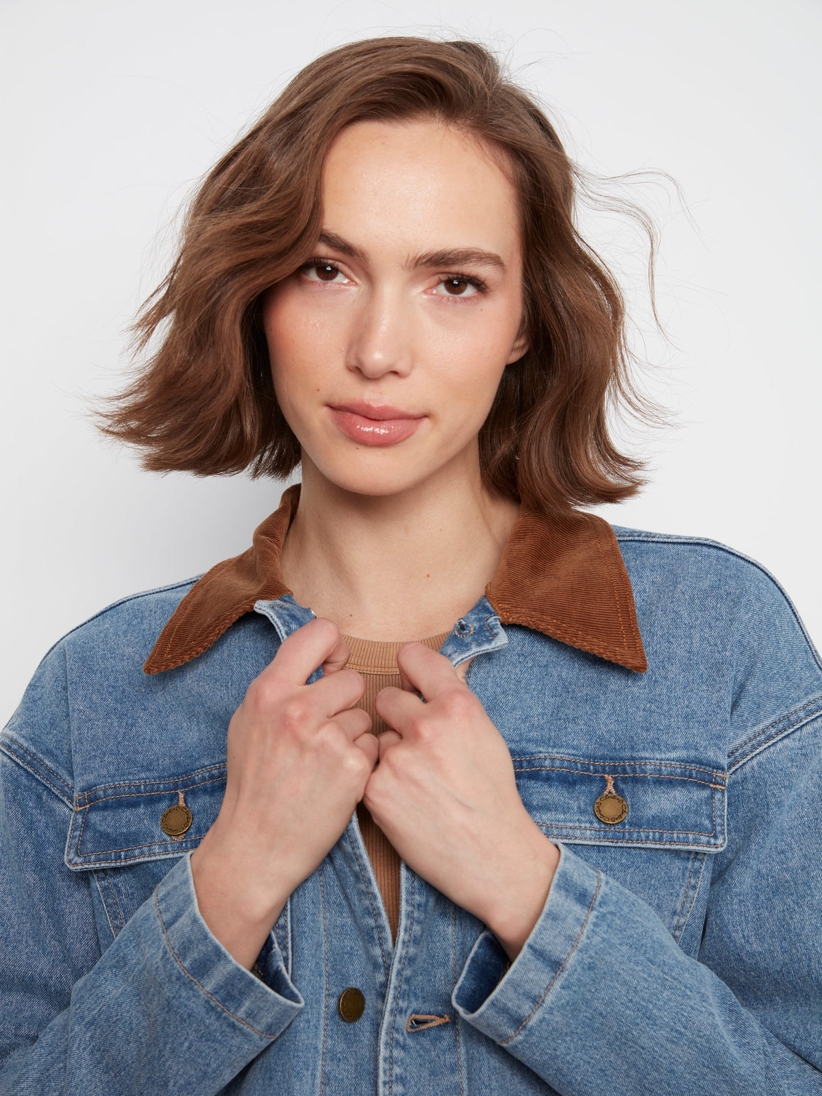 Charlie B Denim Barn Jacket With Corduroy Coll - Style C6408-301C