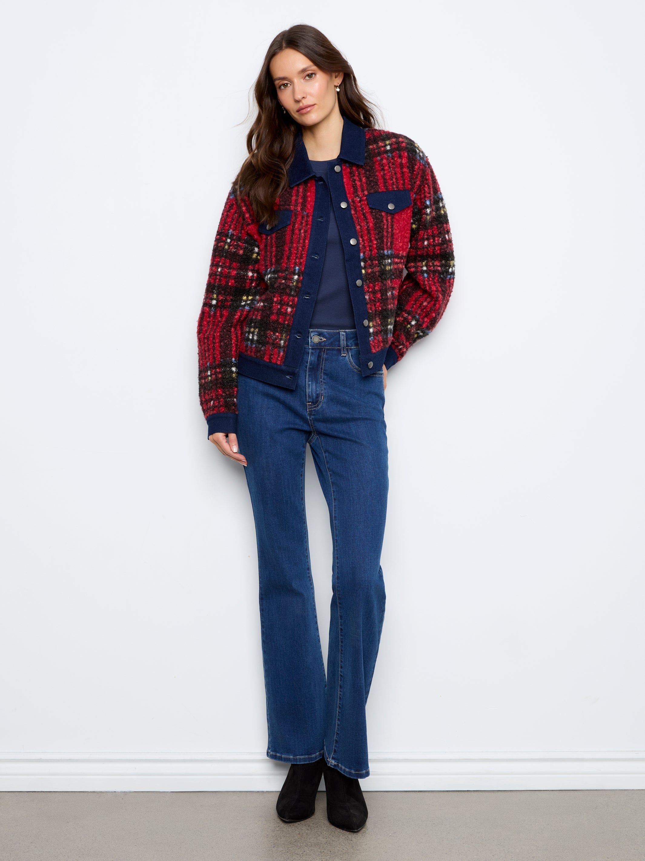 Charlie B Tweed Denim Contrast Jacket - Style C6420-707B