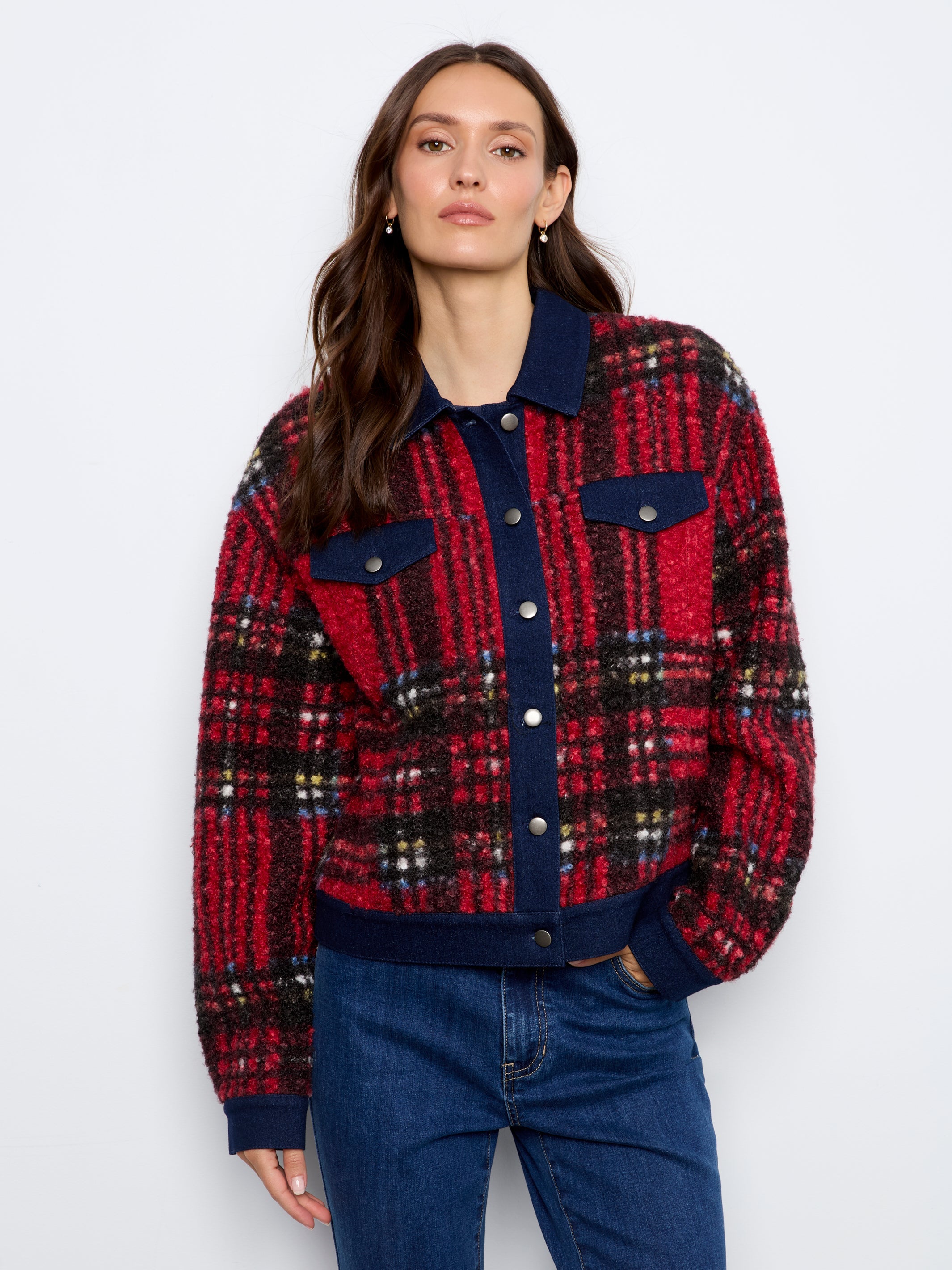 Charlie B Tweed Denim Contrast Jacket - Style C6420-707B