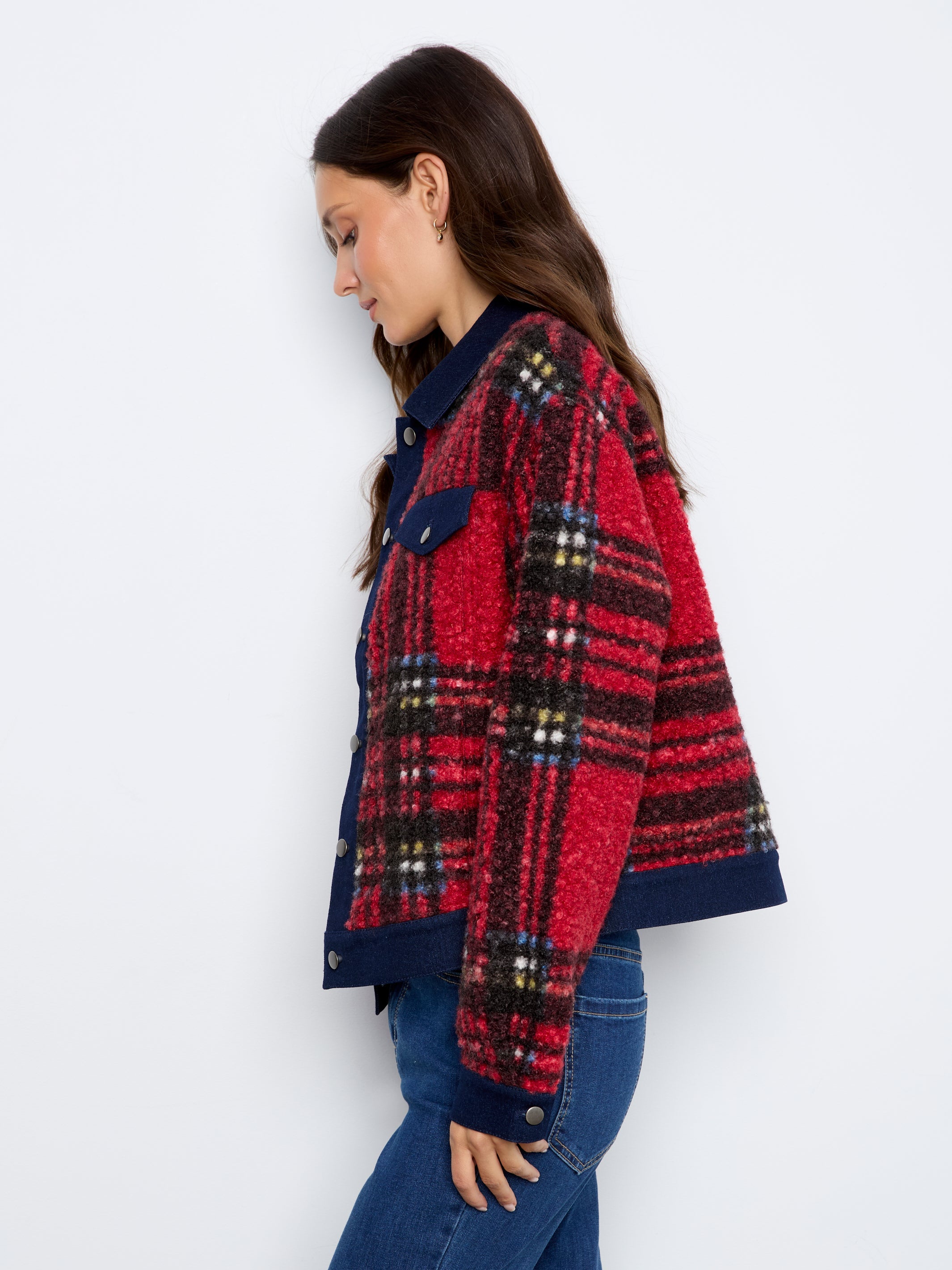 Charlie B Tweed Denim Contrast Jacket - Style C6420-707B