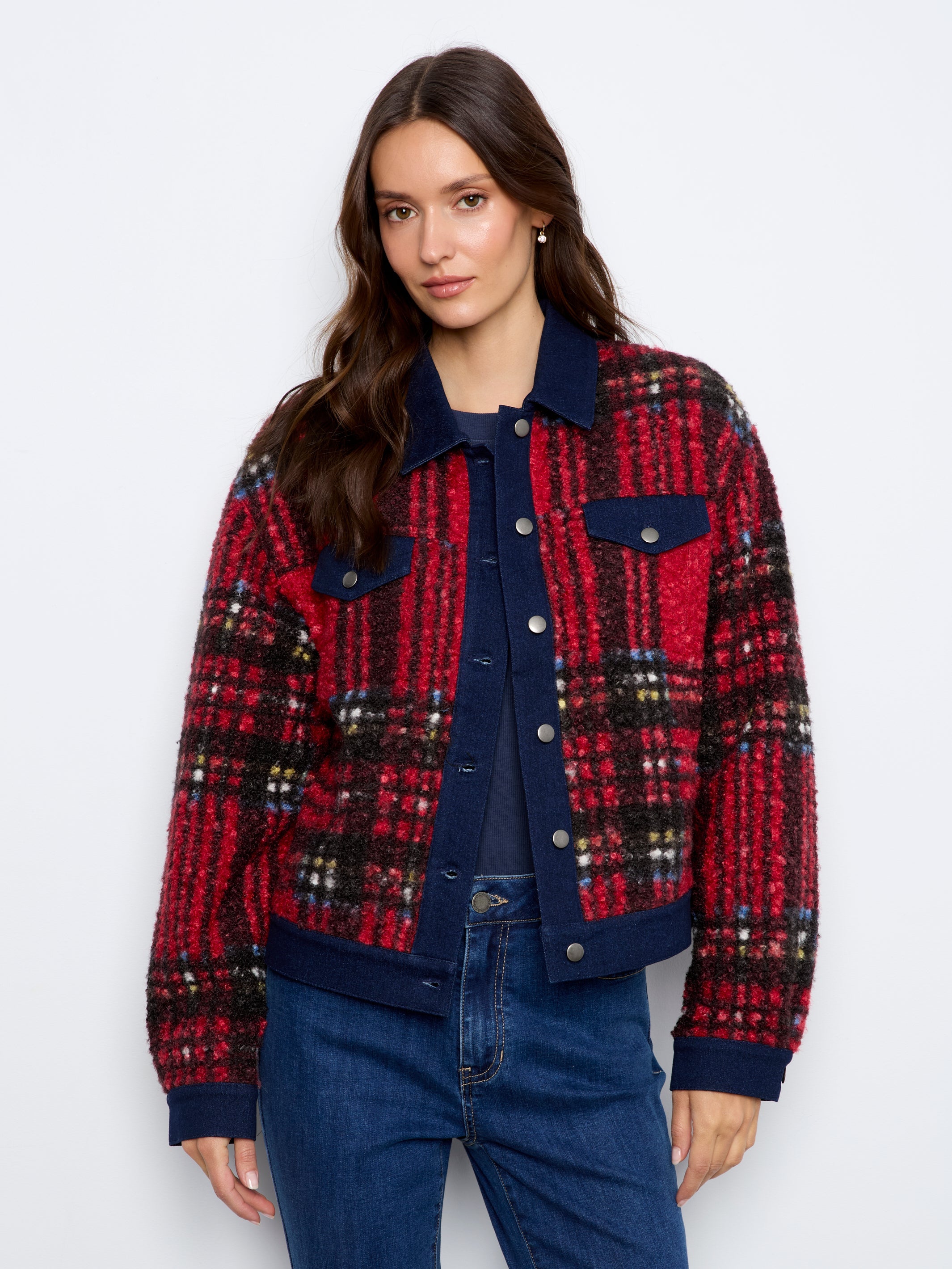 Charlie B Tweed Denim Contrast Jacket - Style C6420-707B