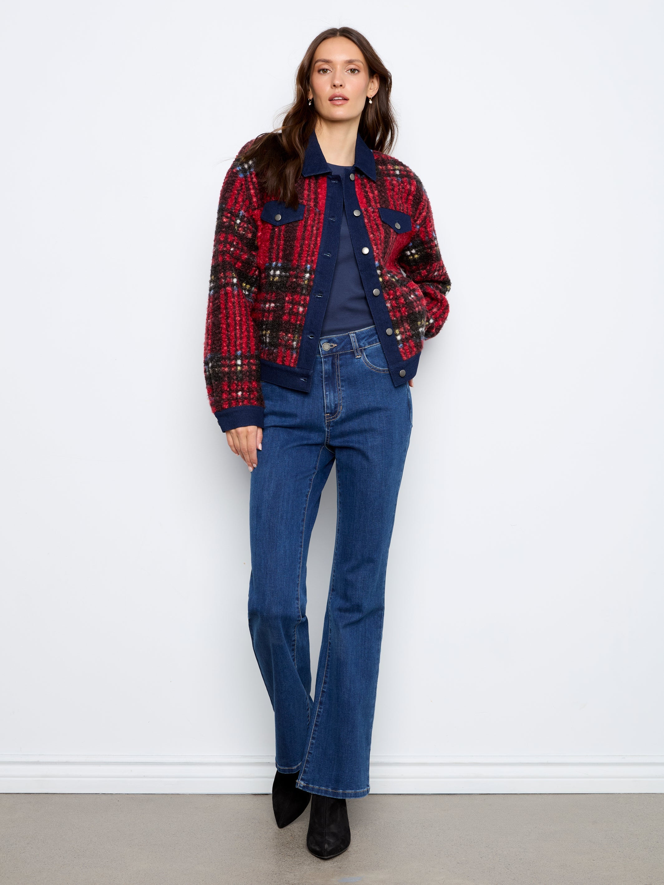 Charlie B Tweed Denim Contrast Jacket - Style C6420-707B