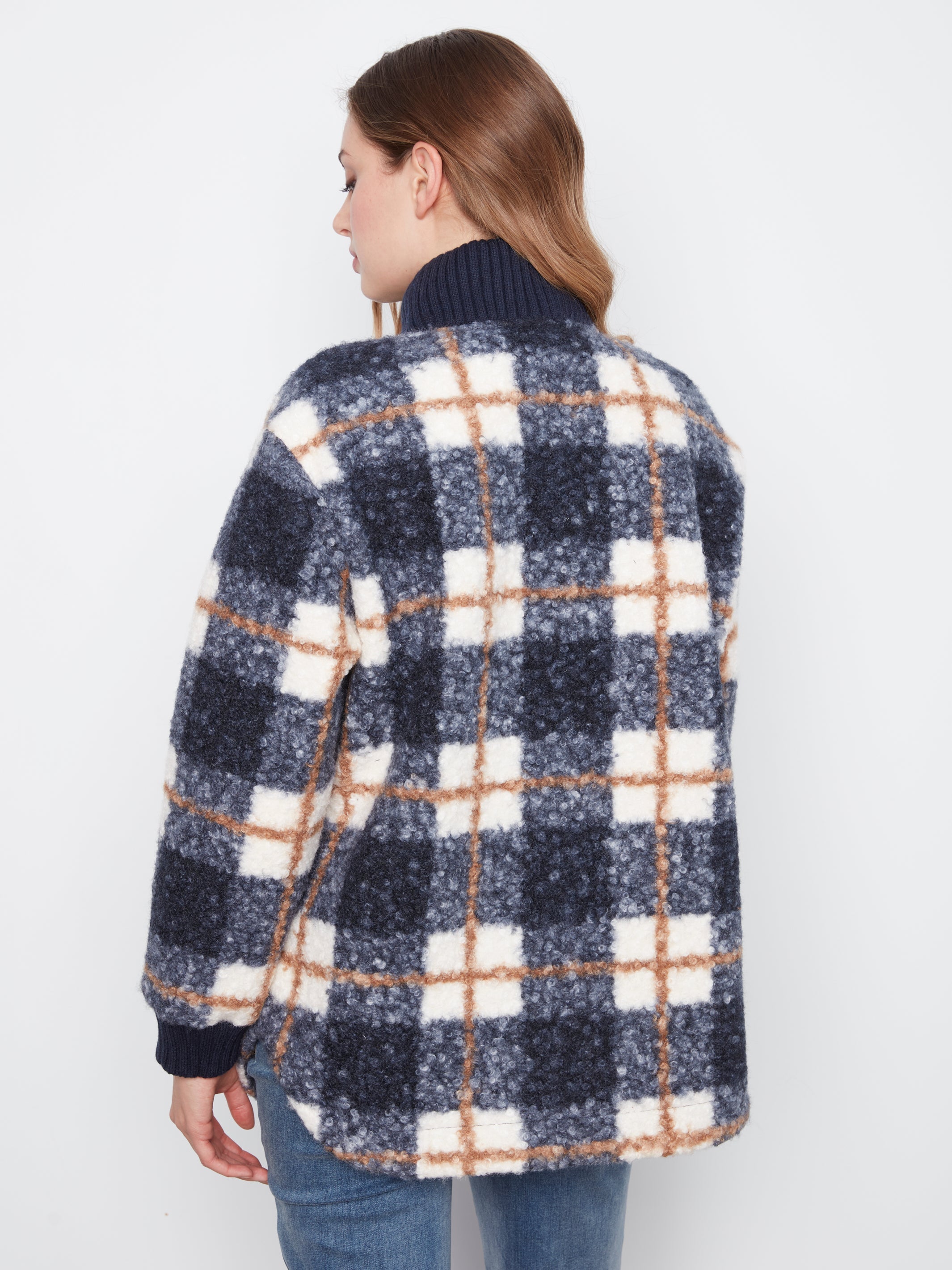 Charlie B Plaid Bouclé Zip Up Jacket - Style C6437P-707A