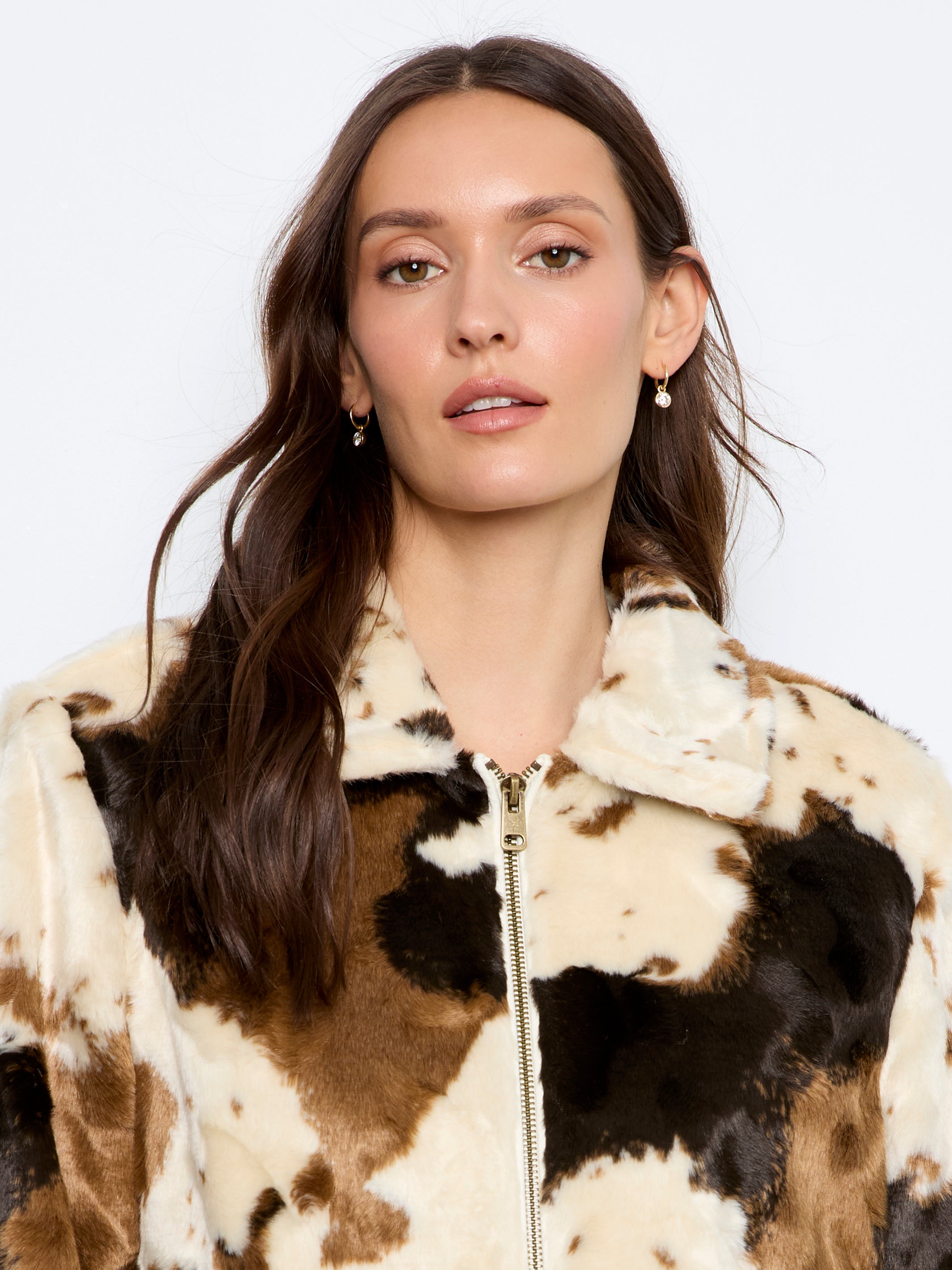 Charlie B Long Sleeve Fur Jacket In Cow Pattern - Style C6441-788C