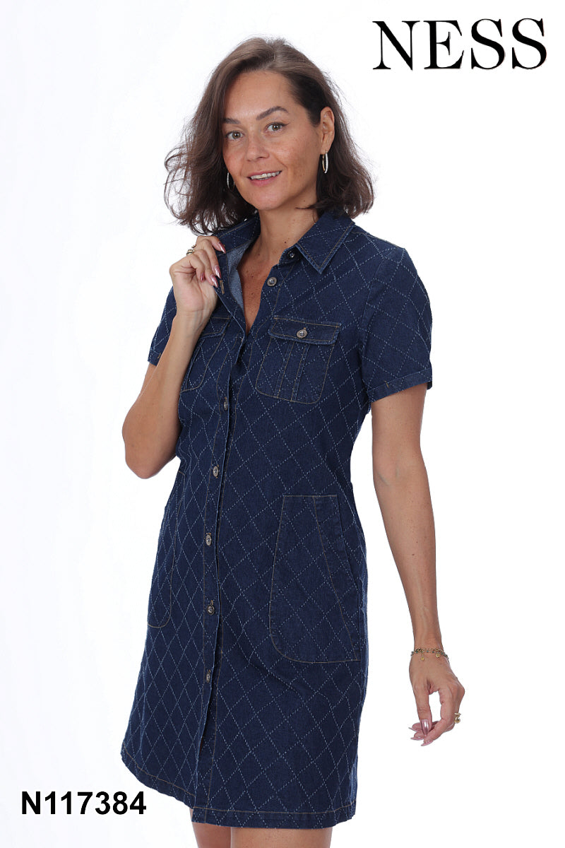 Polo-Collar Short-Sleeve Button-Up Dress