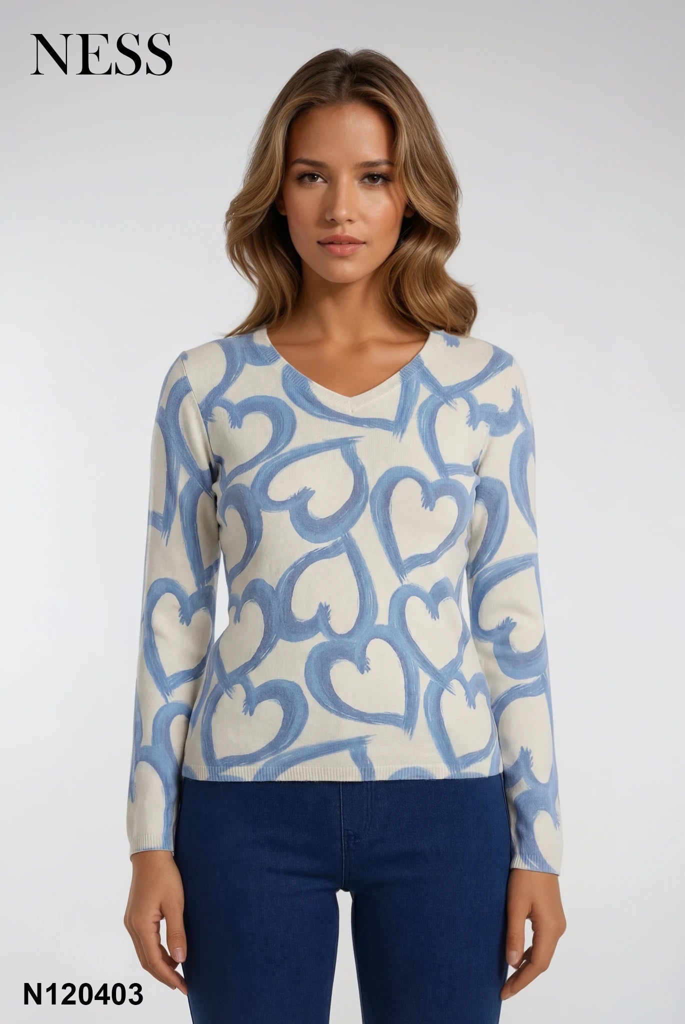NESS Long Sleeve Heart Print Top - Style N120403