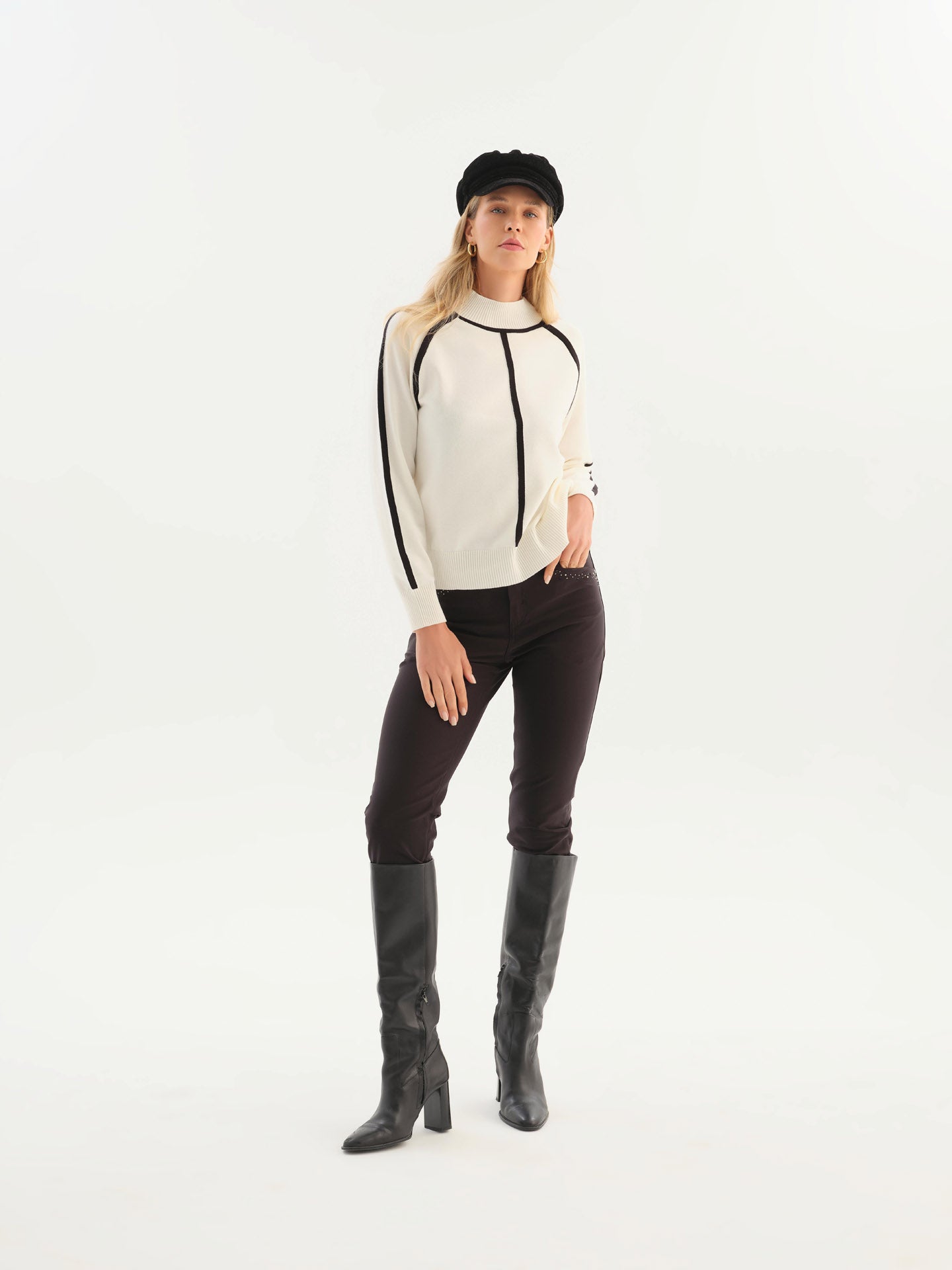 Dolcezza Mock Neck Top With Contrast Piping - Style 76301A