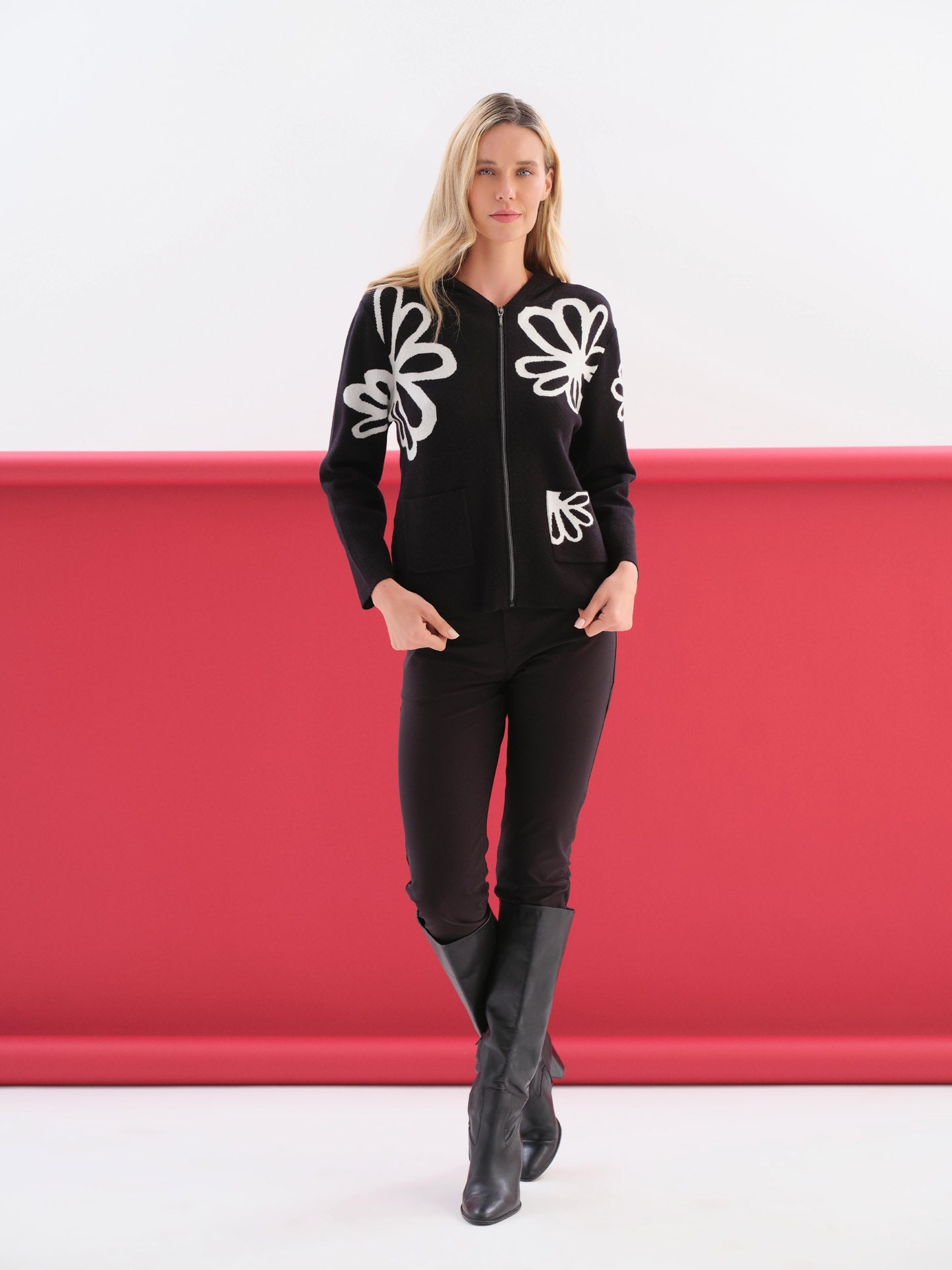 Dolezza Zip Front Hoodie With Flowers  Style 76307A