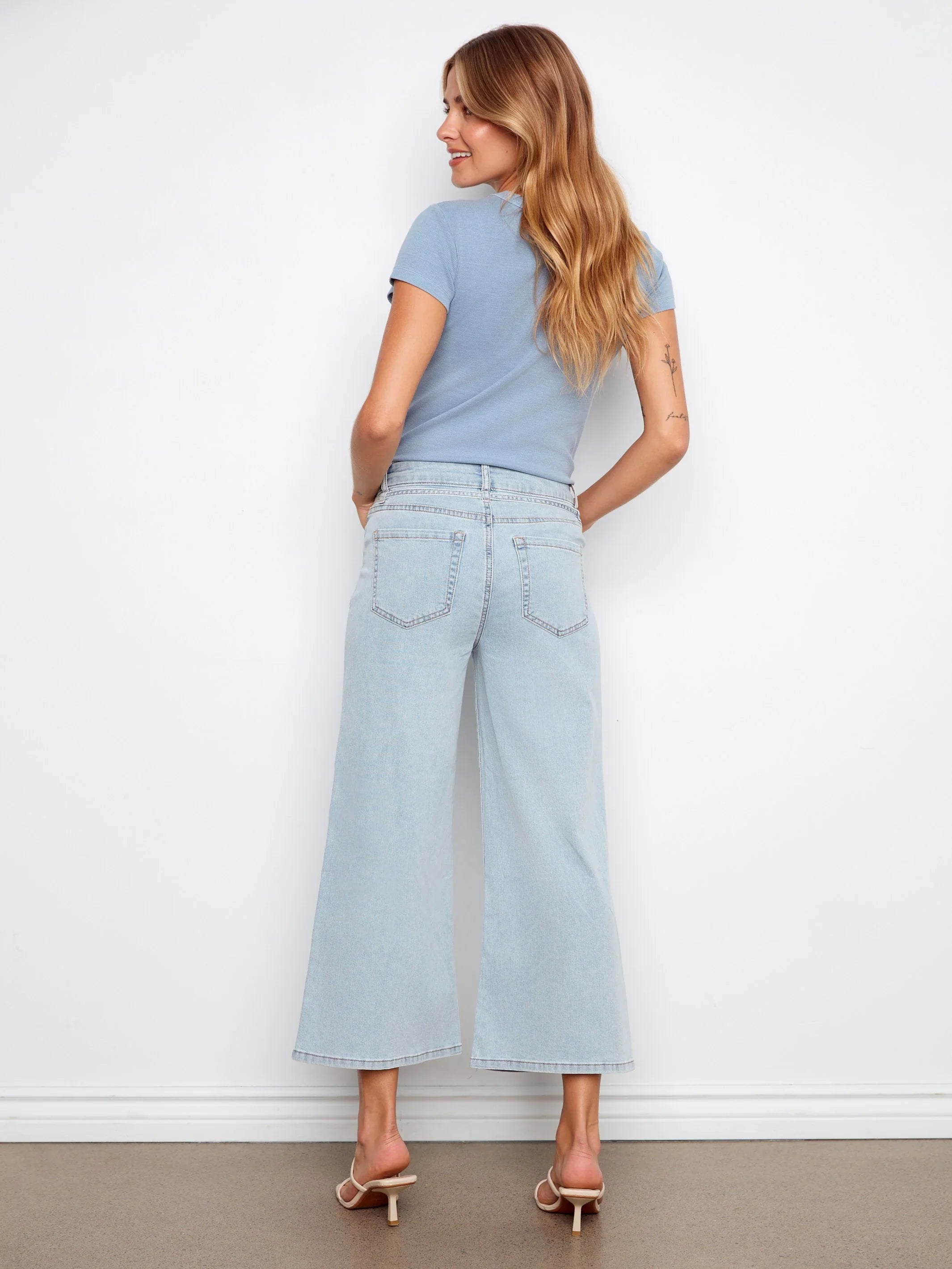Wide-Leg Cropped Denim Pants
