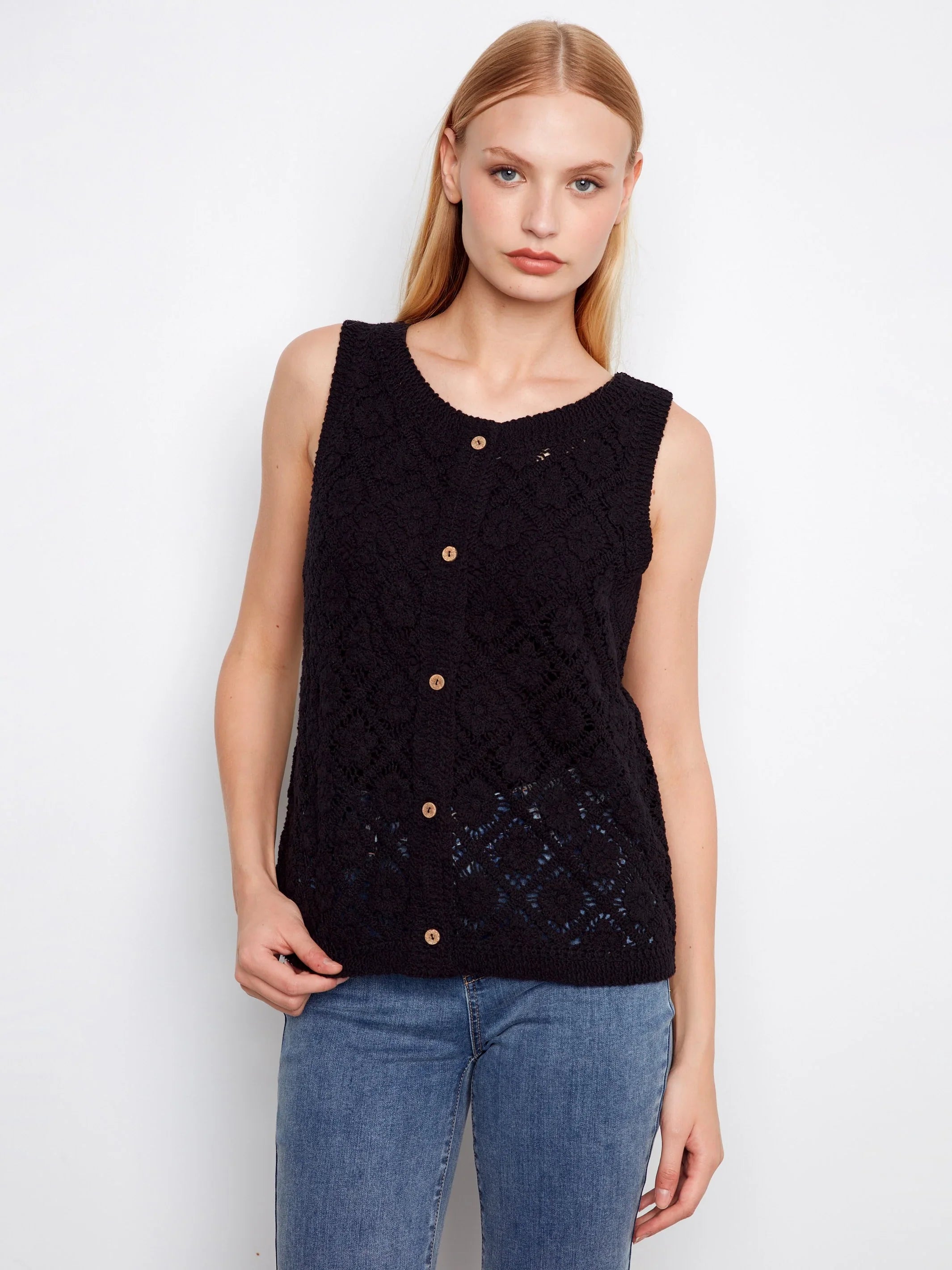 Crochet Sleeveless Button-Up Vest