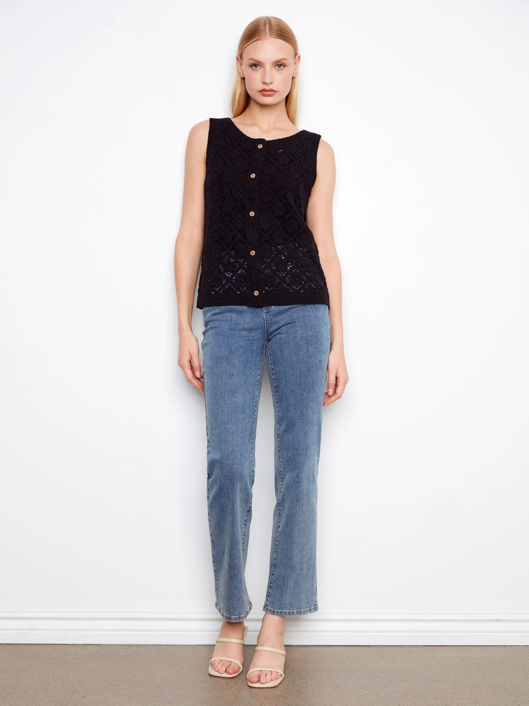 Crochet Sleeveless Button-Up Vest