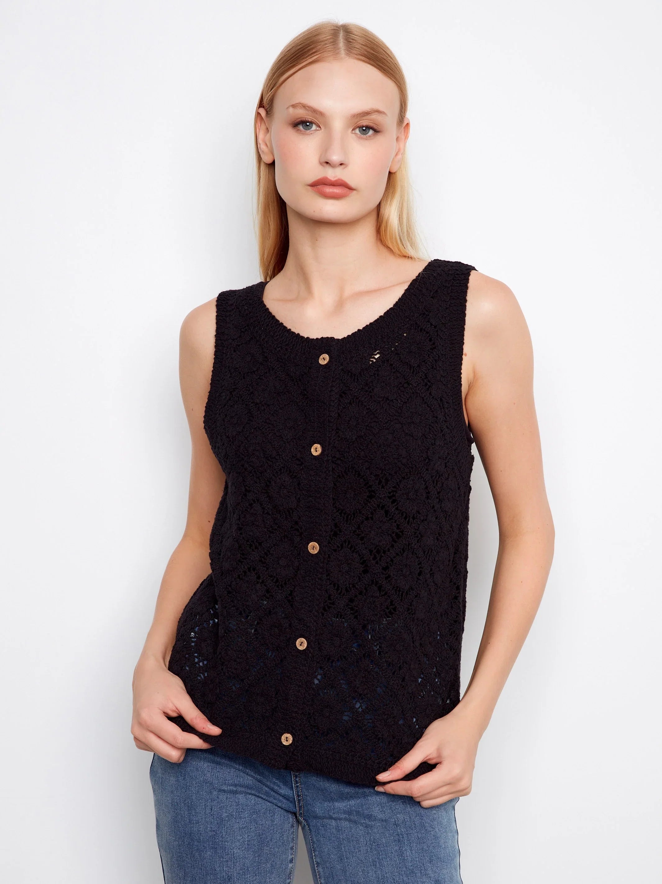Crochet Sleeveless Button-Up Vest