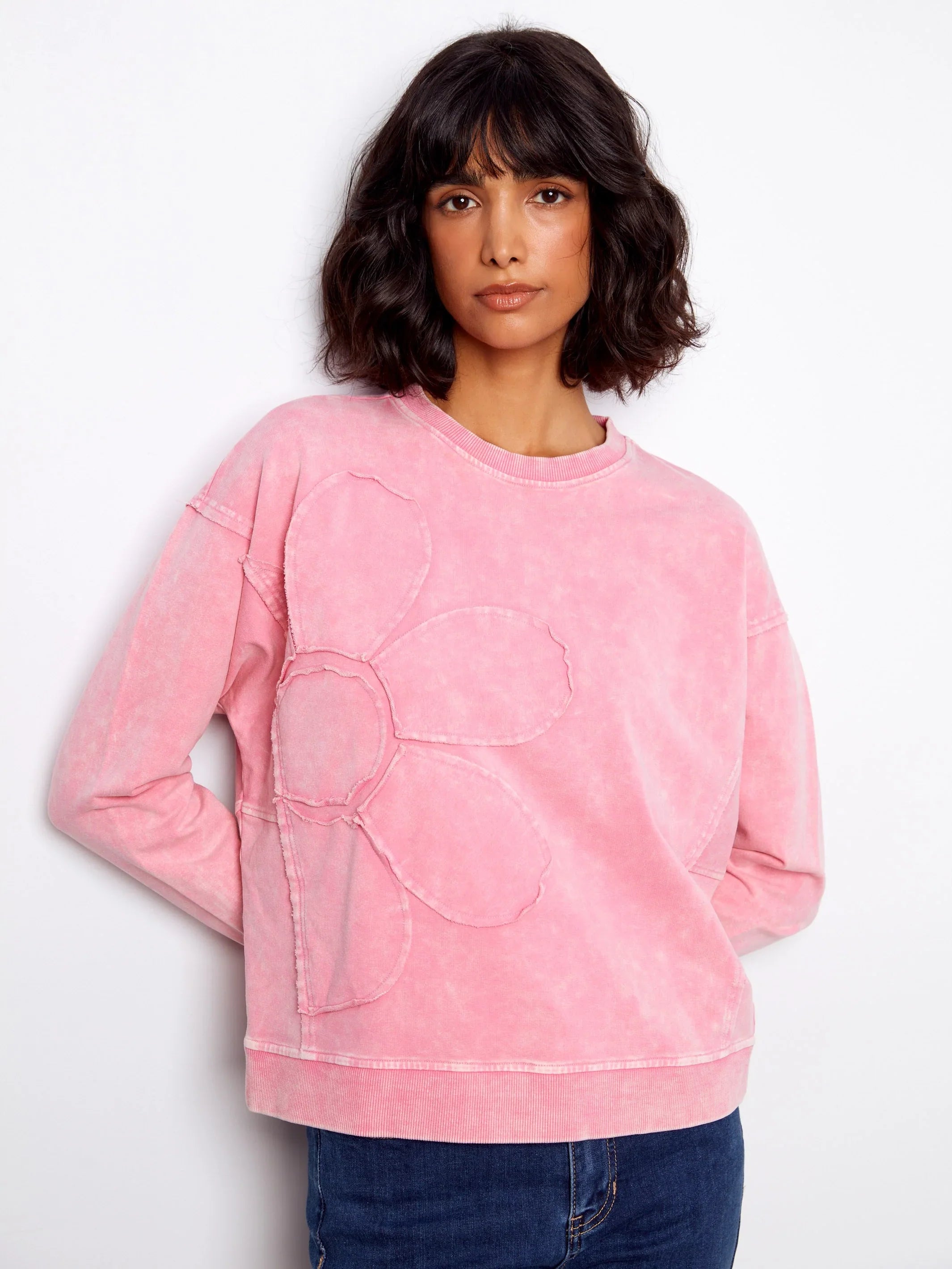 Flower Crew-Neck Long-Sleeve Top