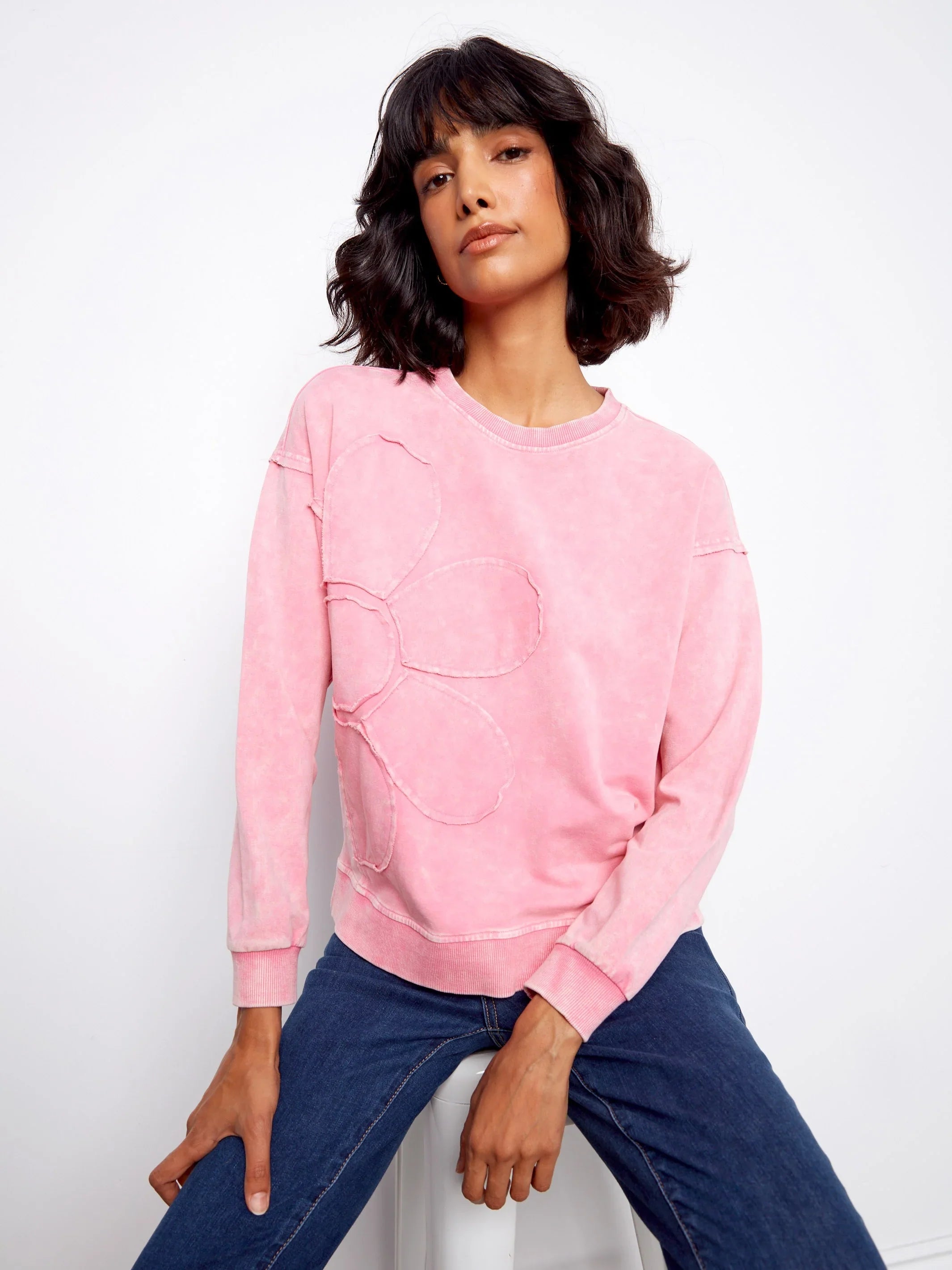 Flower Crew-Neck Long-Sleeve Top