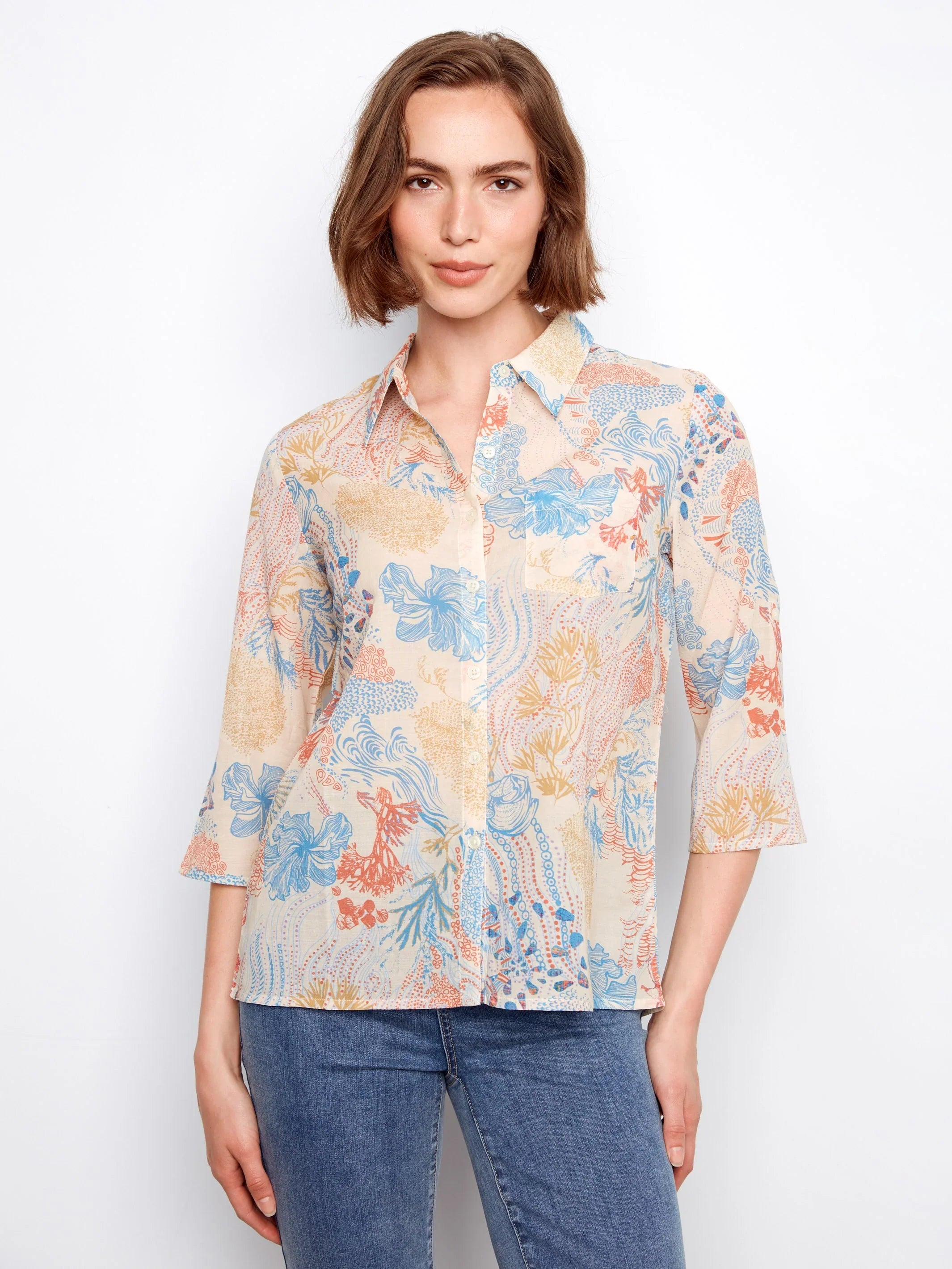 Printed Button-Up Blouse