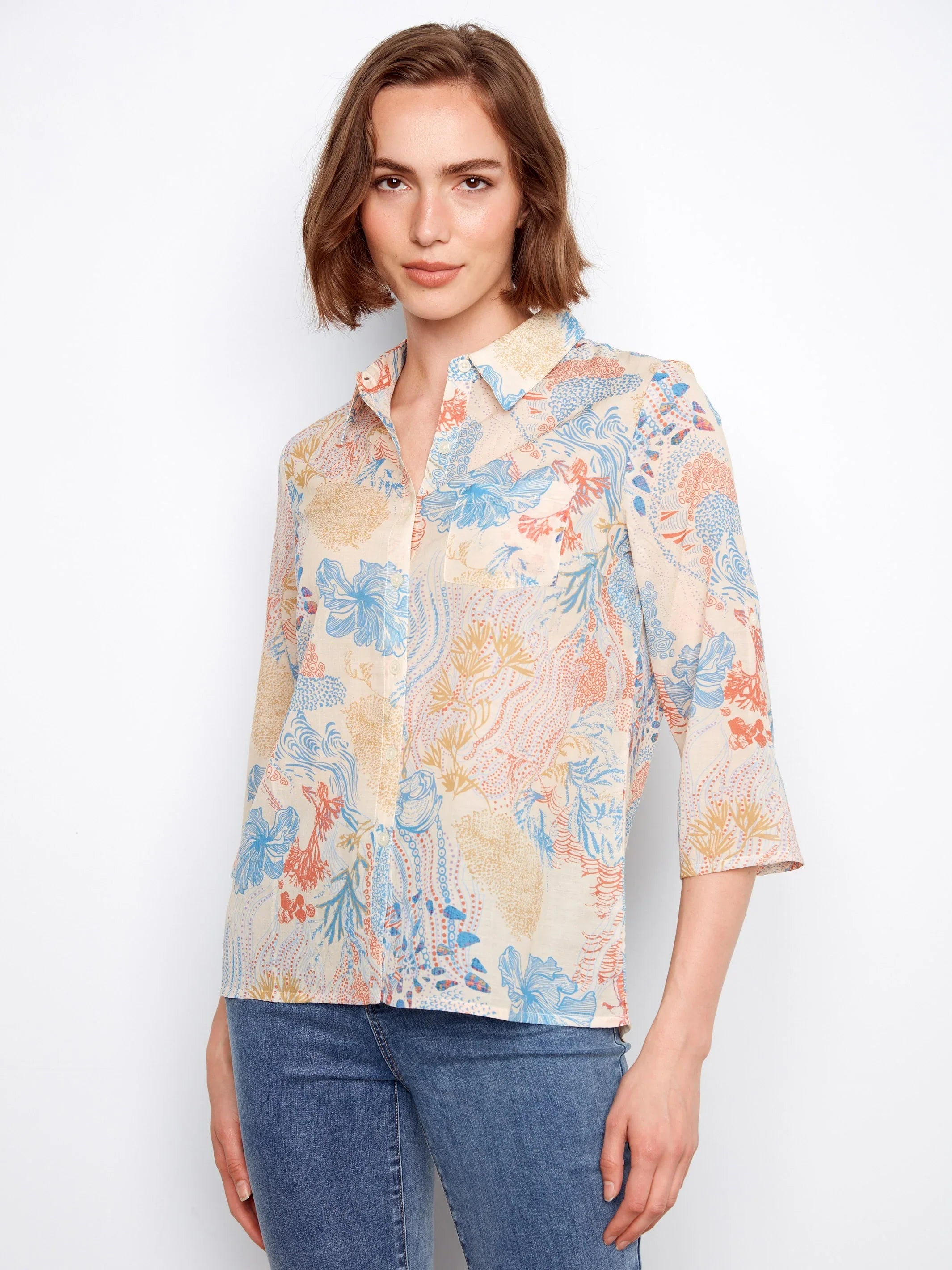 Printed Button-Up Blouse