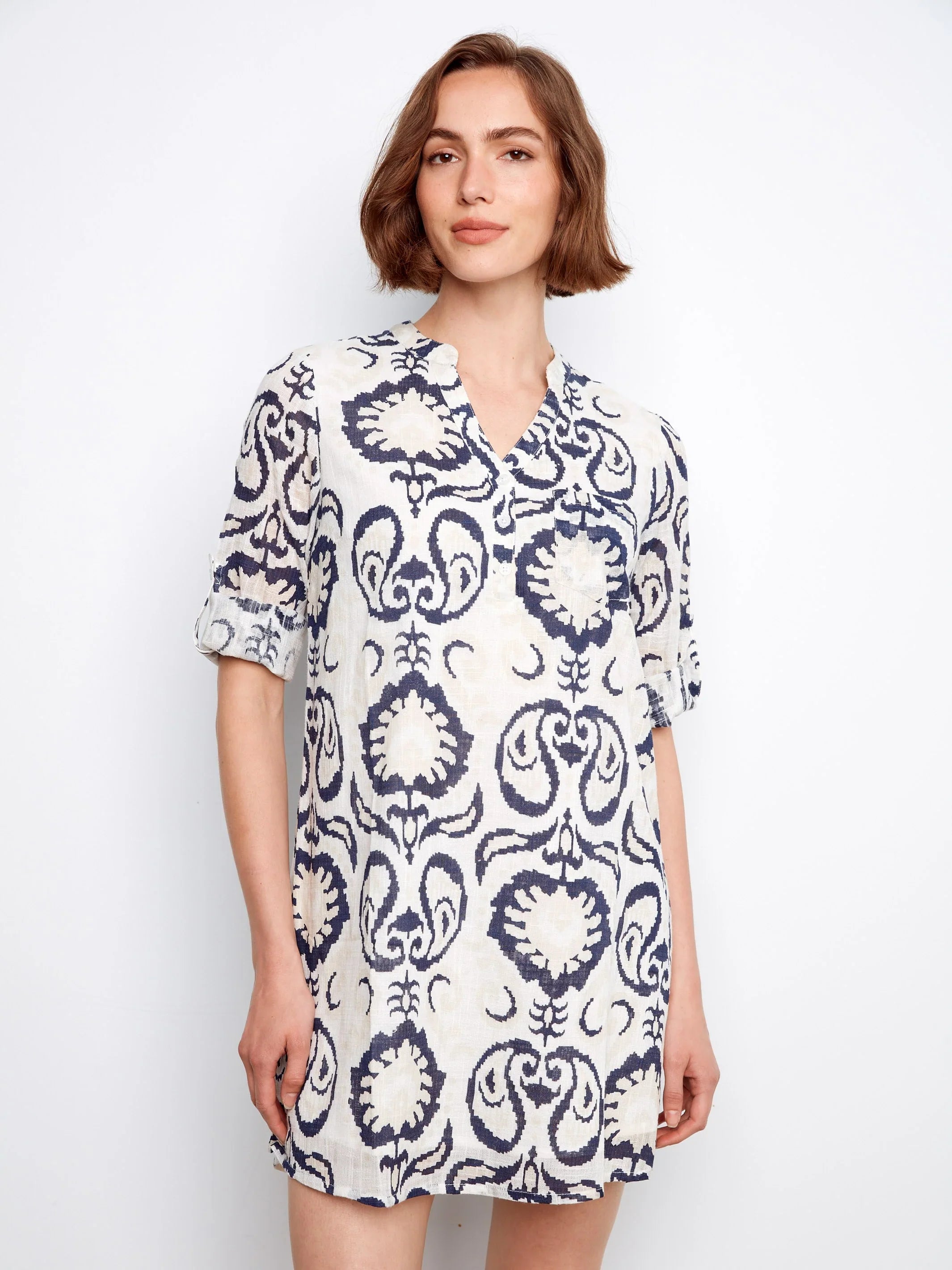 Three-Quarter Sleeve Henley Dress