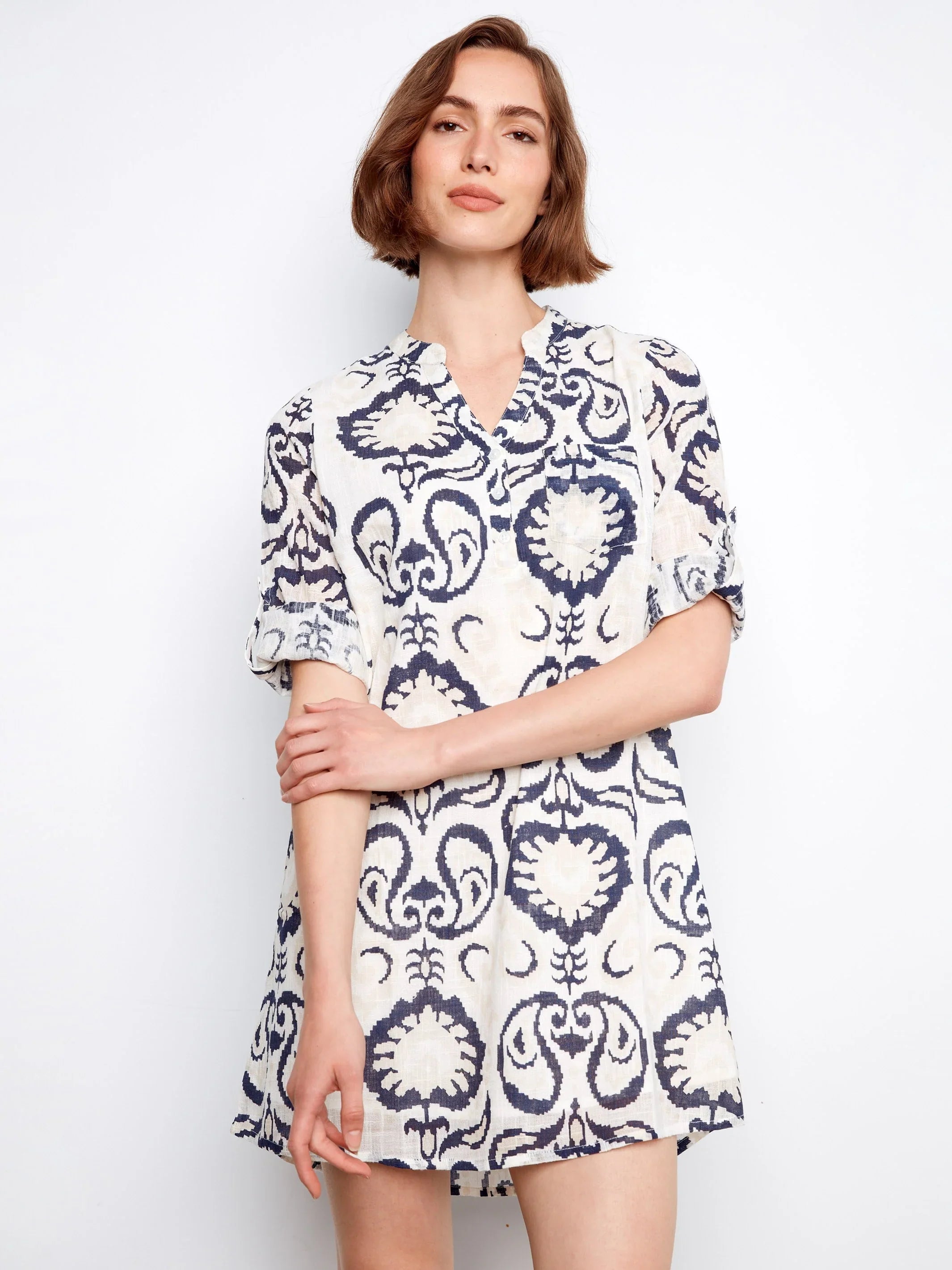 Three-Quarter Sleeve Henley Dress