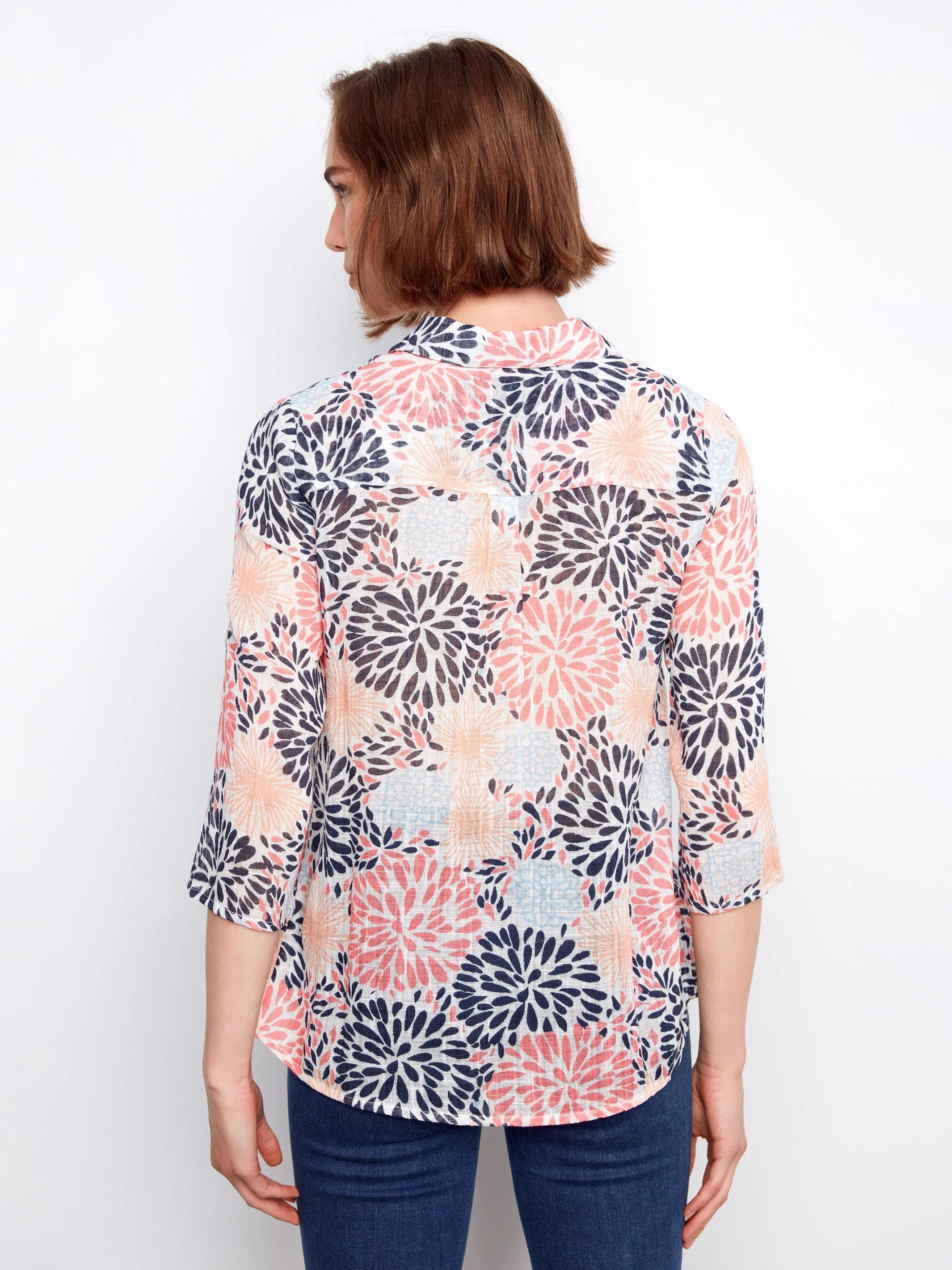 Printed Gauze Button-Up Blouse