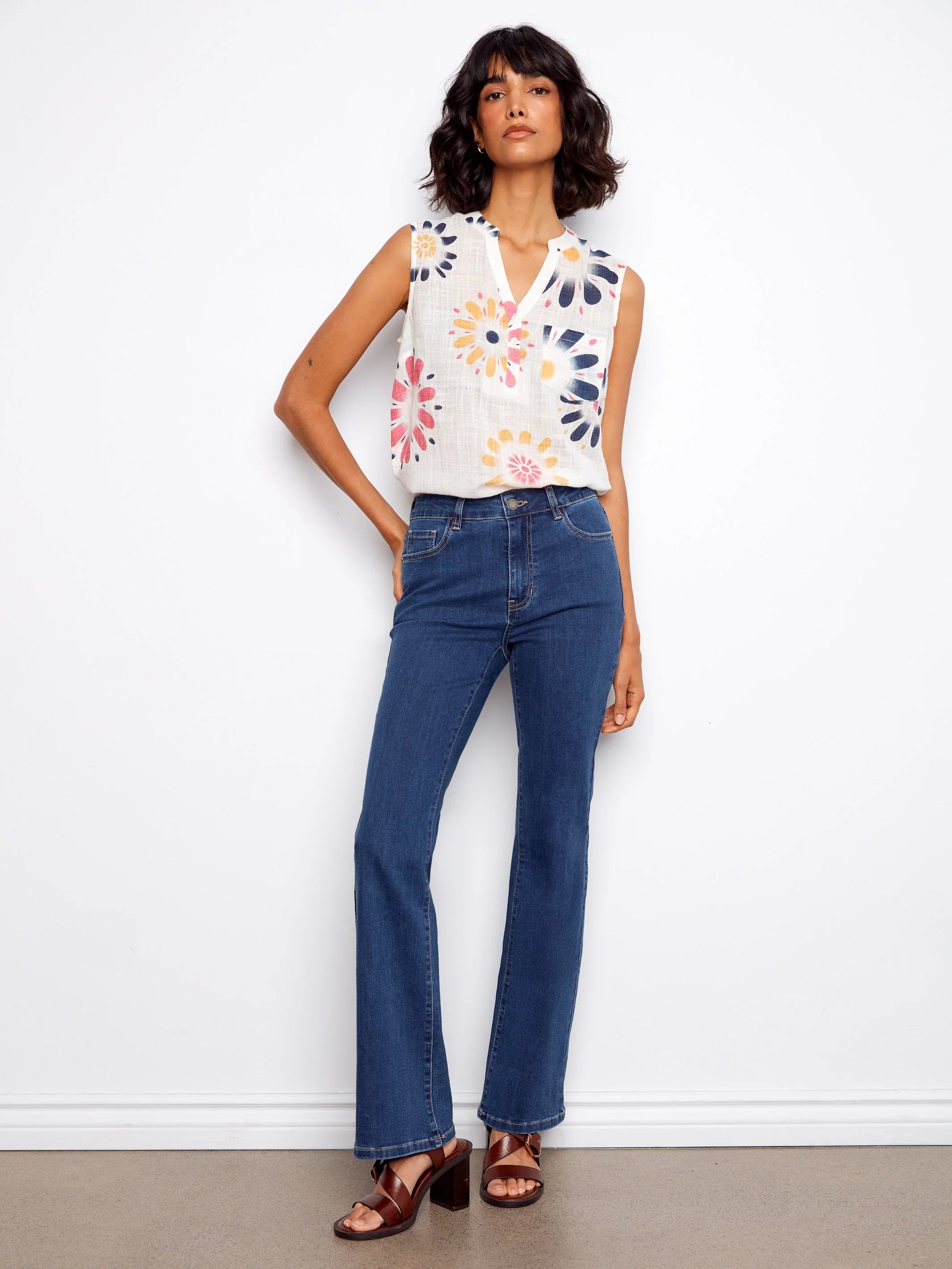 Printed Gauze Sleeveless Blouse