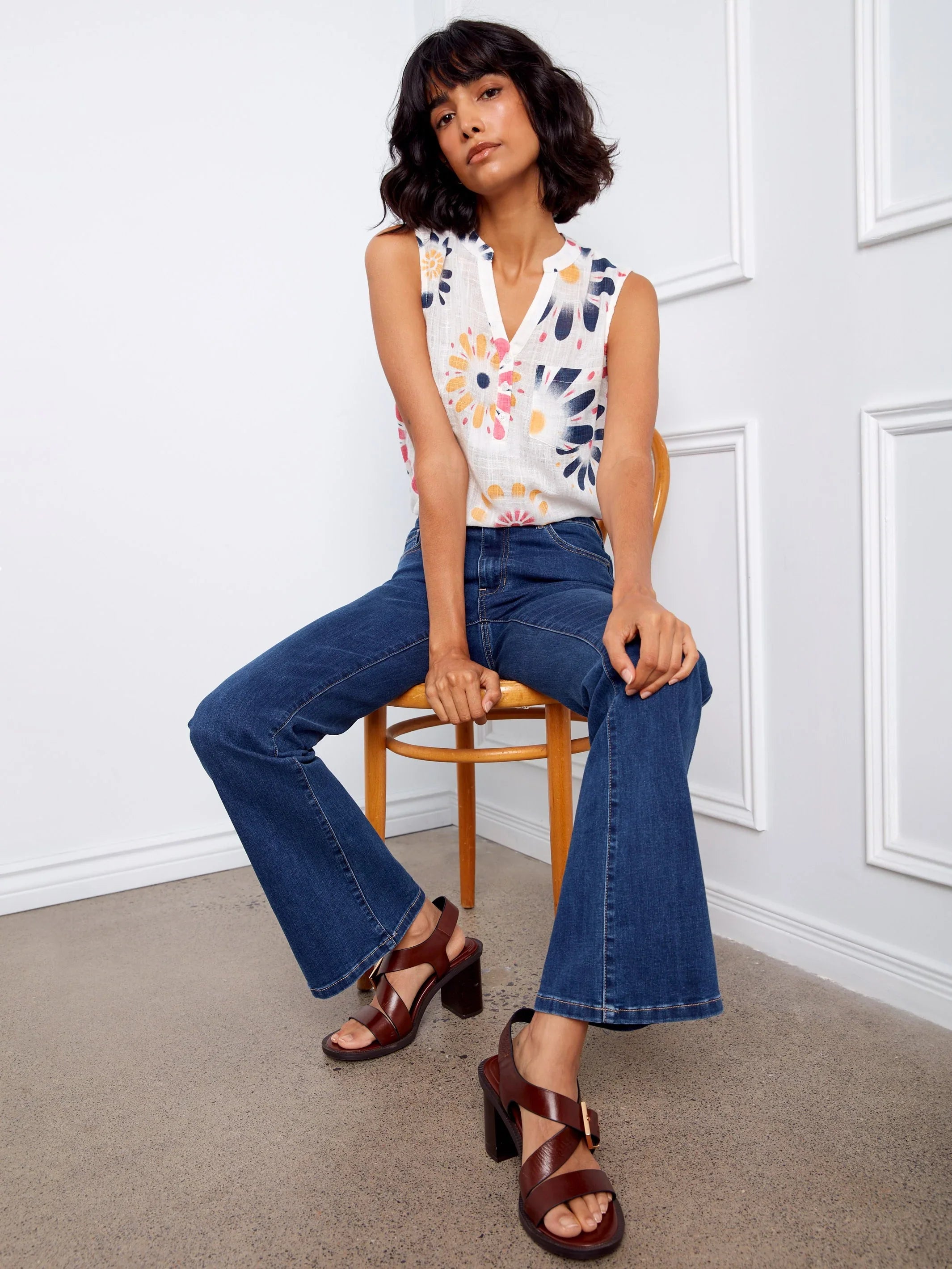 Printed Gauze Sleeveless Blouse