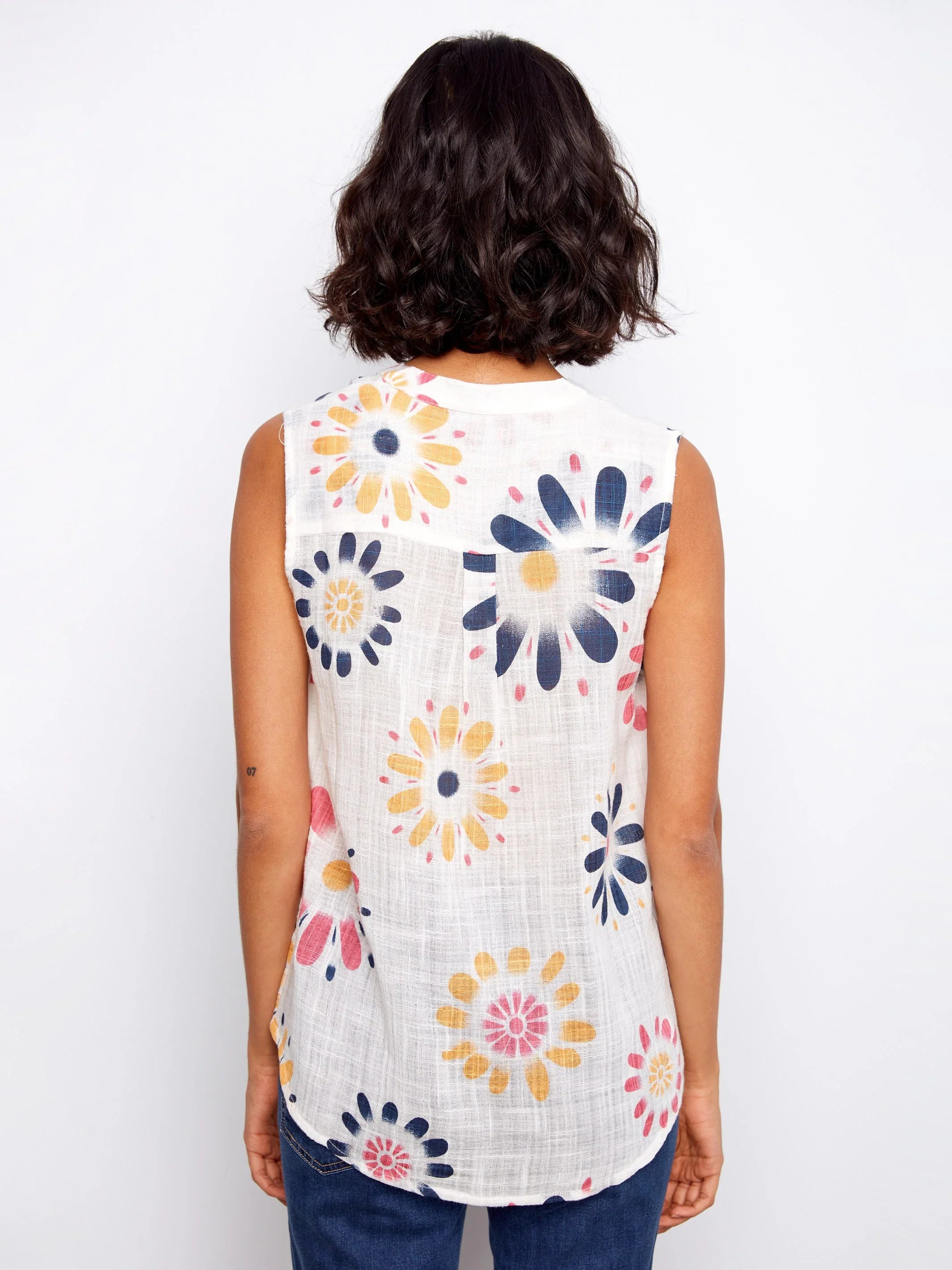 Printed Gauze Sleeveless Blouse