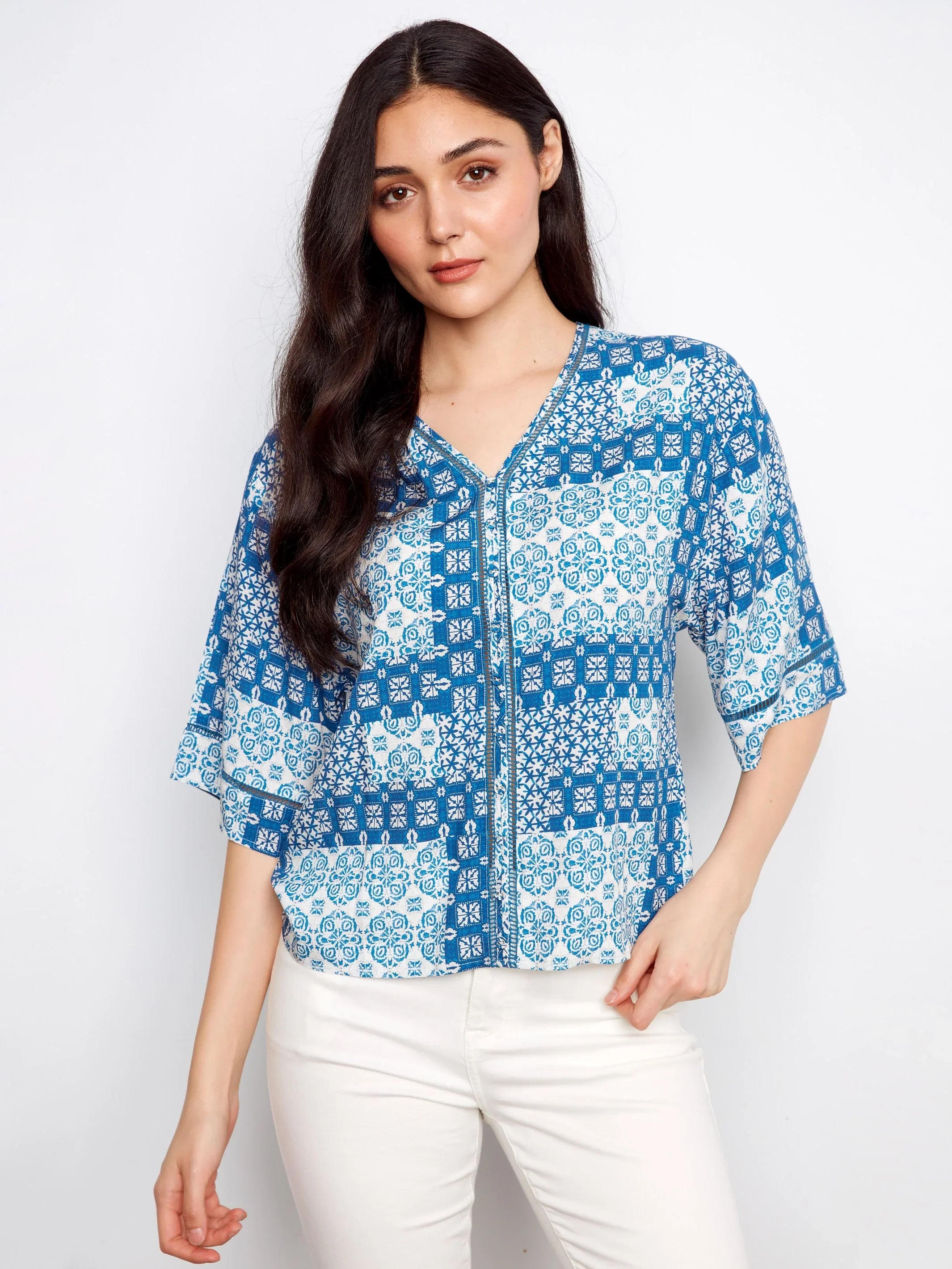 Printed V-Neck Blouse