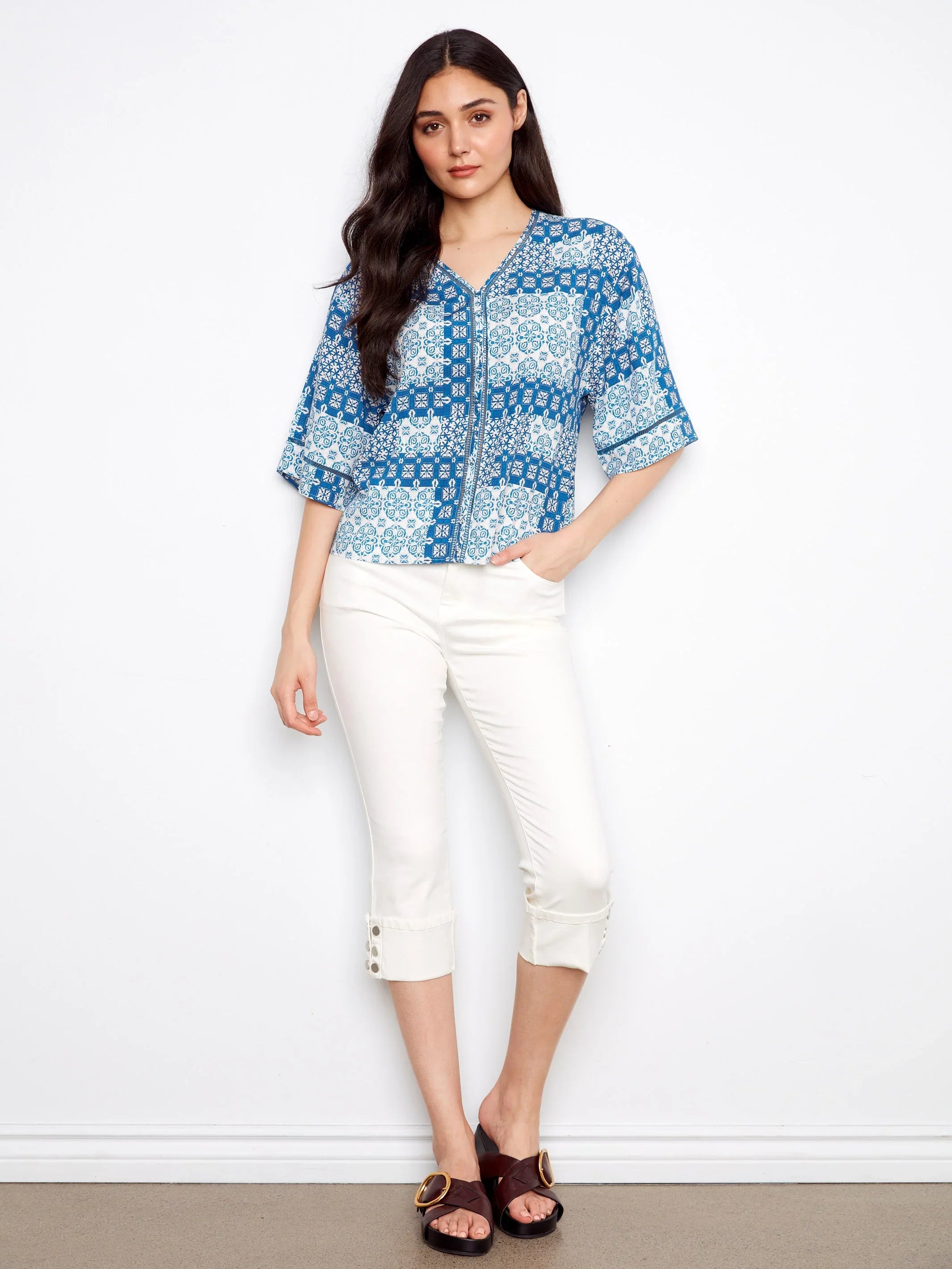 Printed V-Neck Blouse