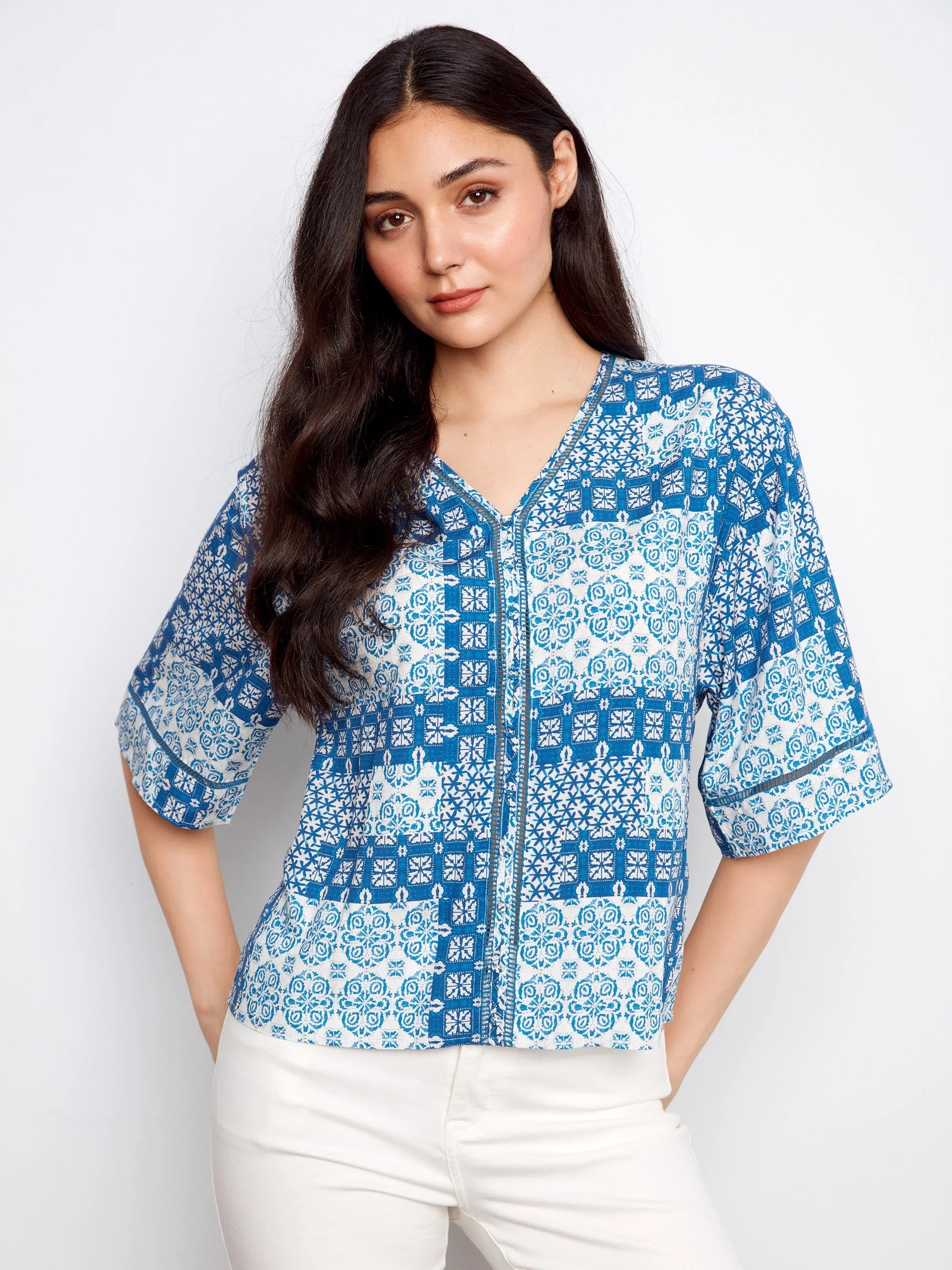 Printed V-Neck Blouse