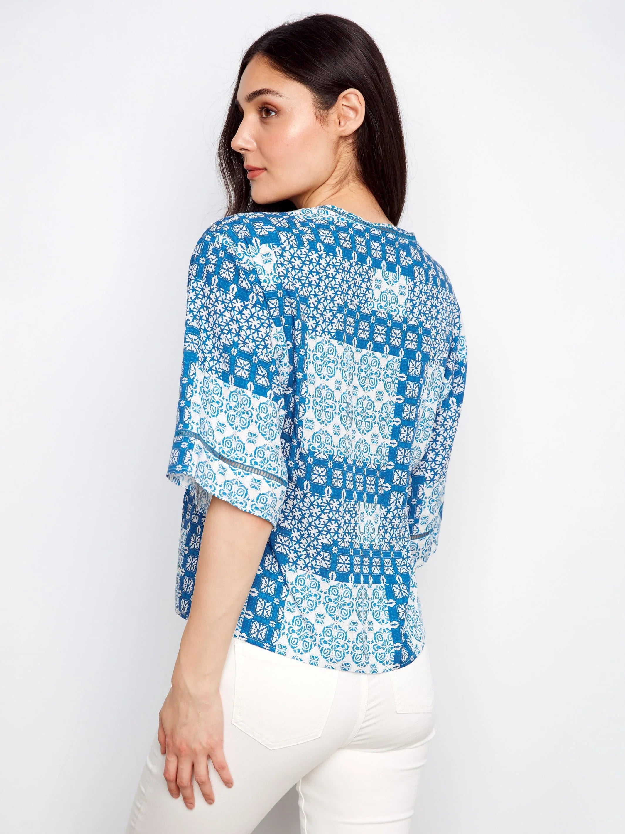 Printed V-Neck Blouse