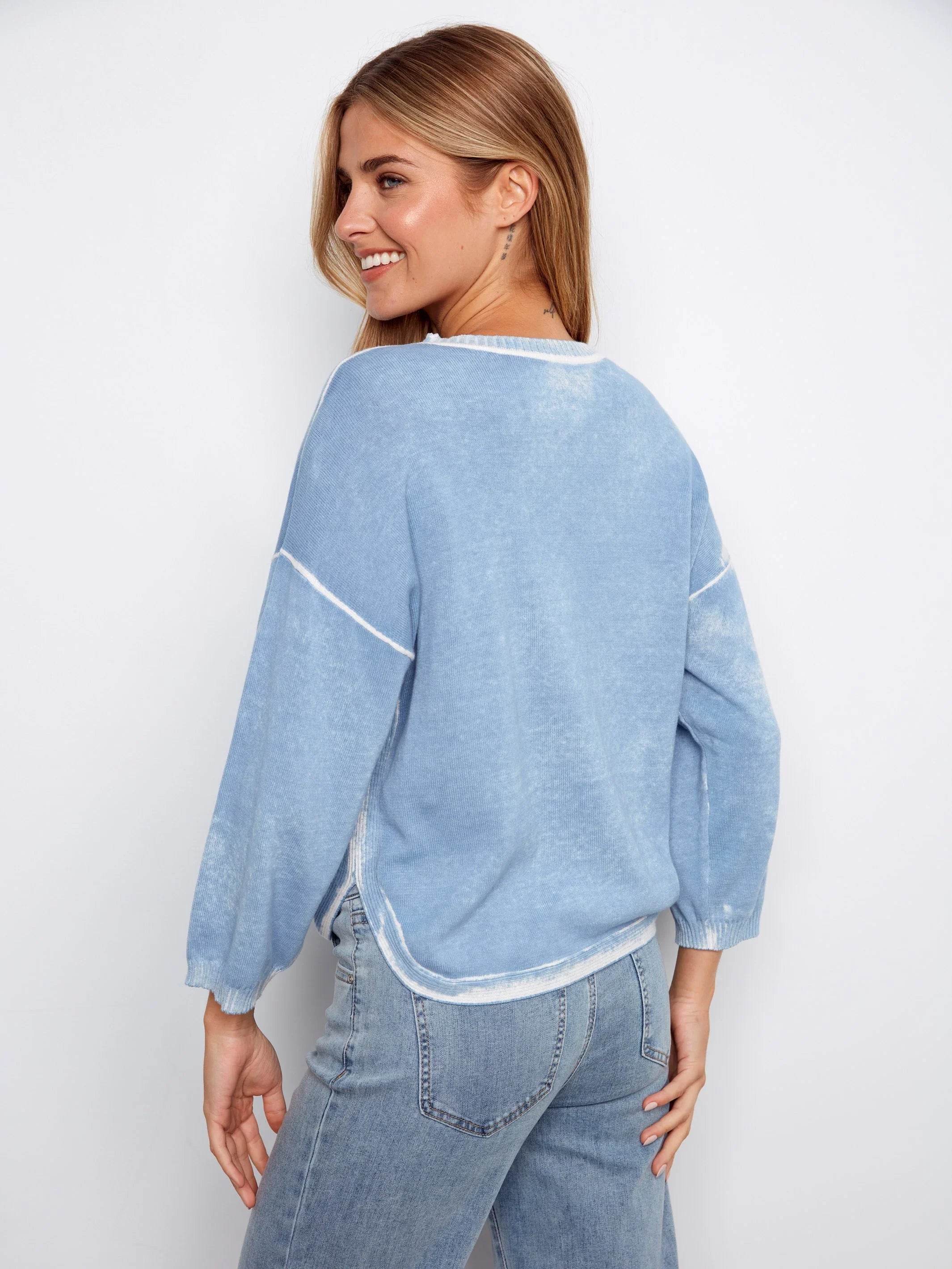 Three-Quarter Blue Bell Sweater