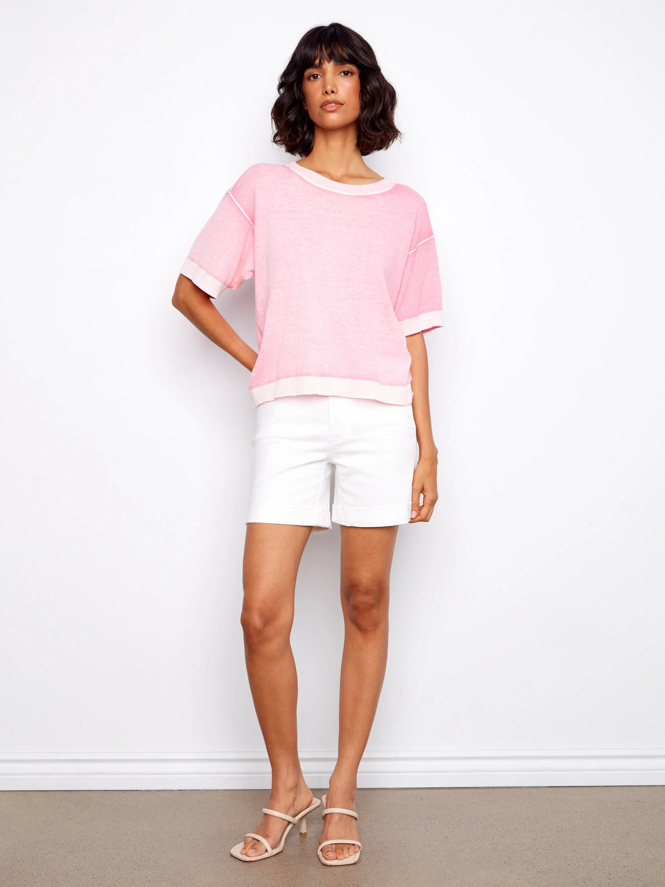 Short Sleeve Reverse Print Sweater