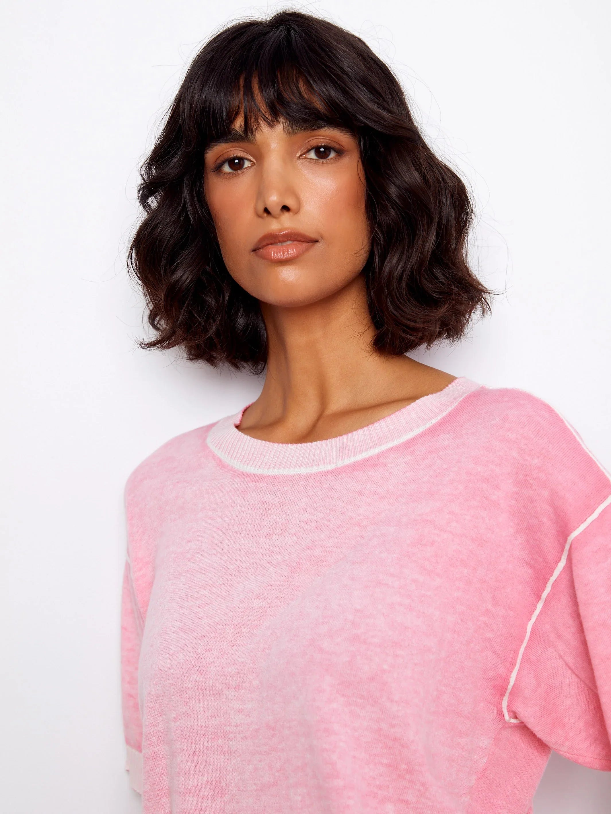 Short Sleeve Reverse Print Sweater