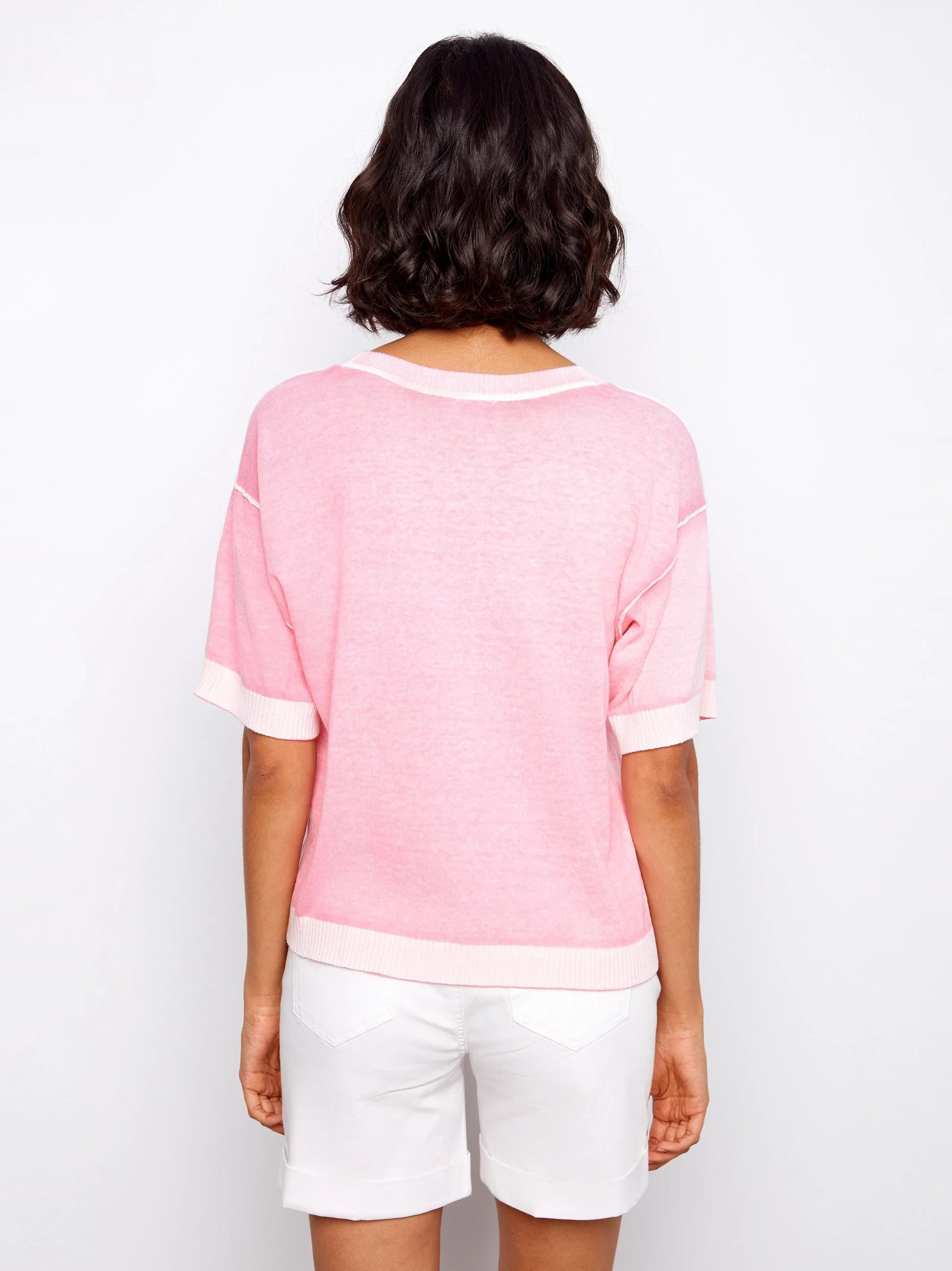 Short Sleeve Reverse Print Sweater